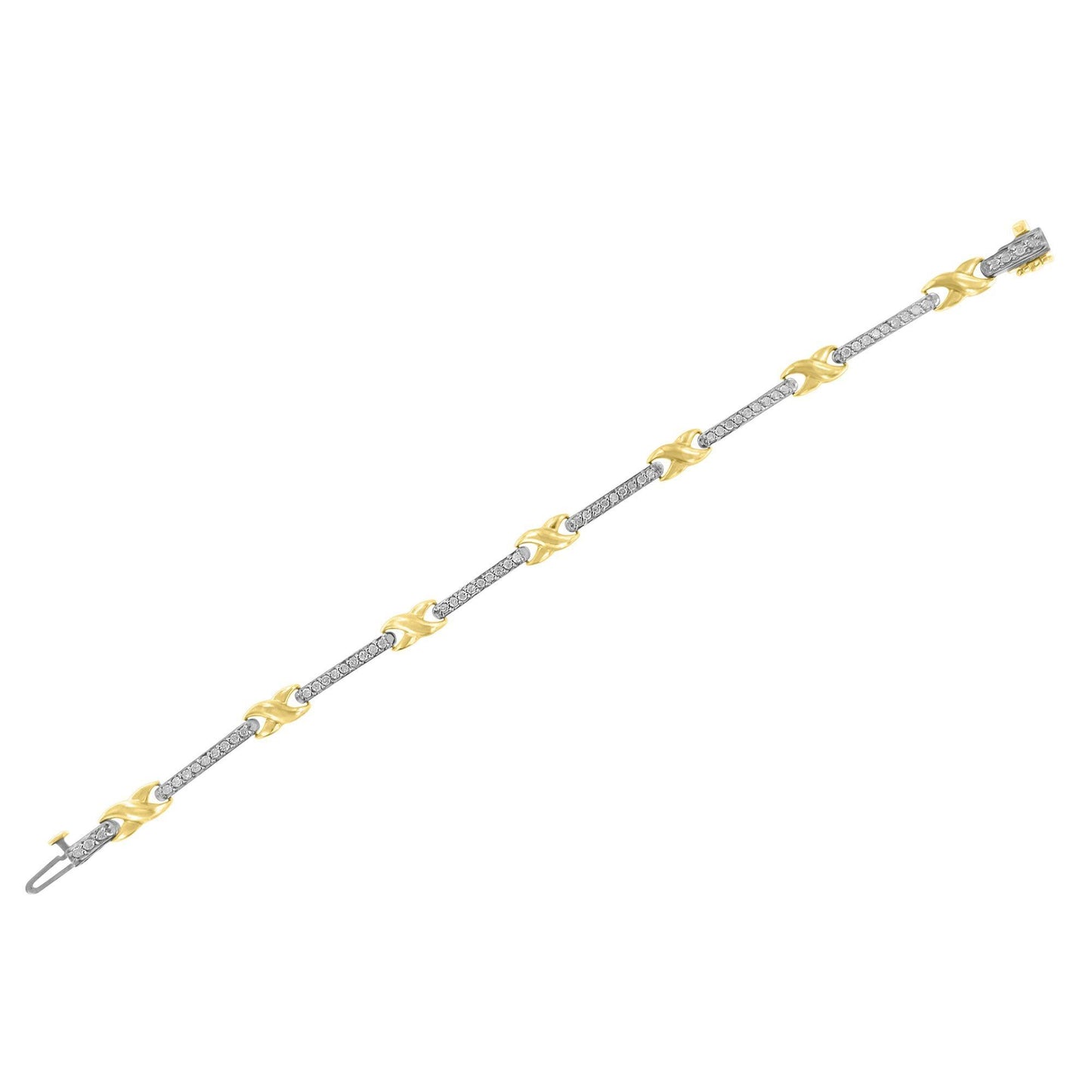 10K Yellow Gold 1.00 Cttw Pave Set Diamond Bar and  X-Link 7" Bracelet (I-J Color, I3 Quality)