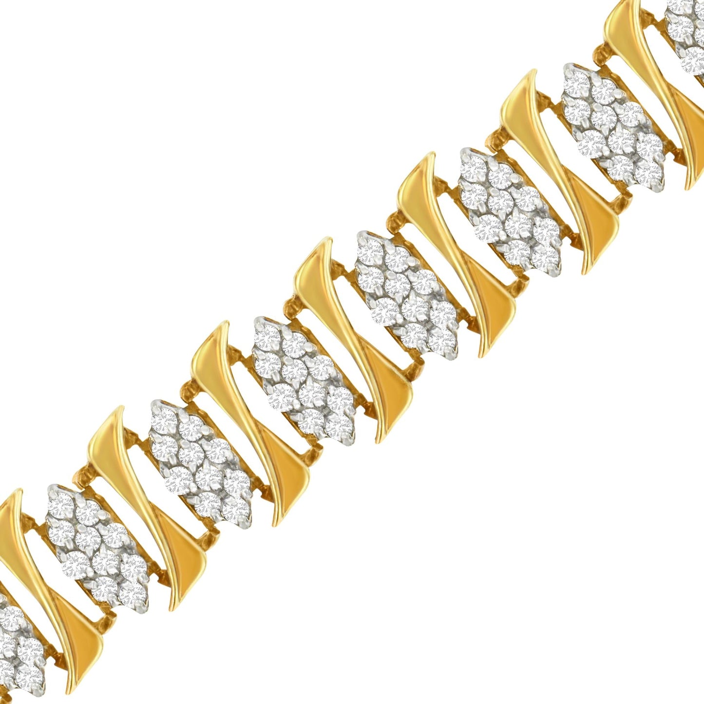 10K Yellow Gold Diamond Cluster Link Tennis Bracelet (7.00cttw, I-J color, I2-I3 clarity))