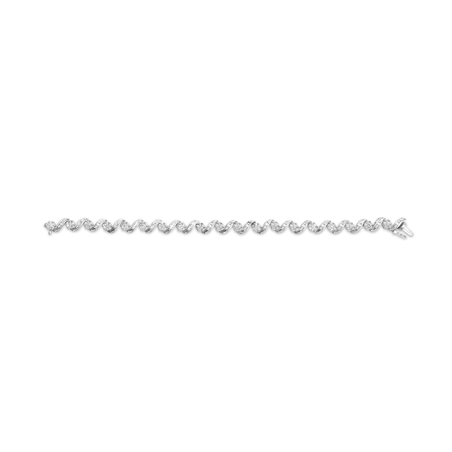 14K White Gold 2.00 Cttw Diamond Cluster and Spiral Link Bracelet (I-J Color, I1-I2 Clarity) - 7"