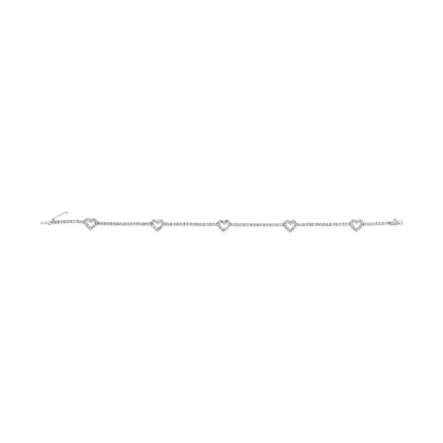 14K White Gold 1 1/2 Cttw Diamond Heart Station Strand Bracelet (H-I Color, I1-I2 Clarity) - 7.5 Inches