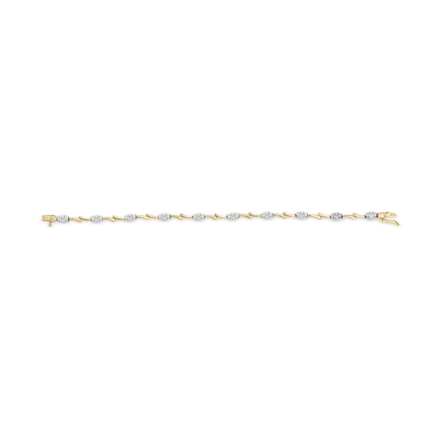 10K White and Yellow Gold 1.00 Cttw Diamond Oval Shaped Cluster Link  Bracelet (I-J Color, SI2-I1 Clarity) - 7" Inches