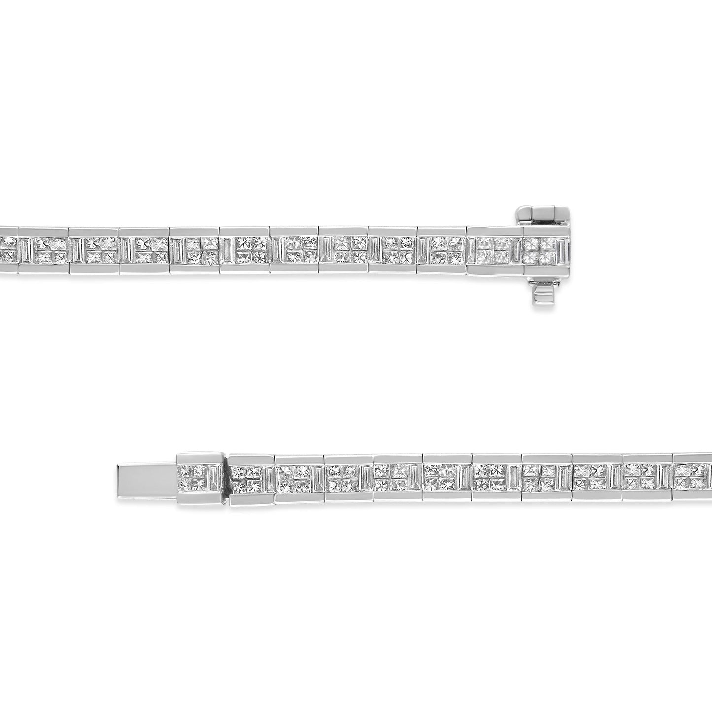 14K White Gold 4 3/8 Cttw Alternating Invisible Set Princess and Baguette Diamond Tennis Bracelet (G-H Color, VS1-VS2 Clarity) - Size 7"