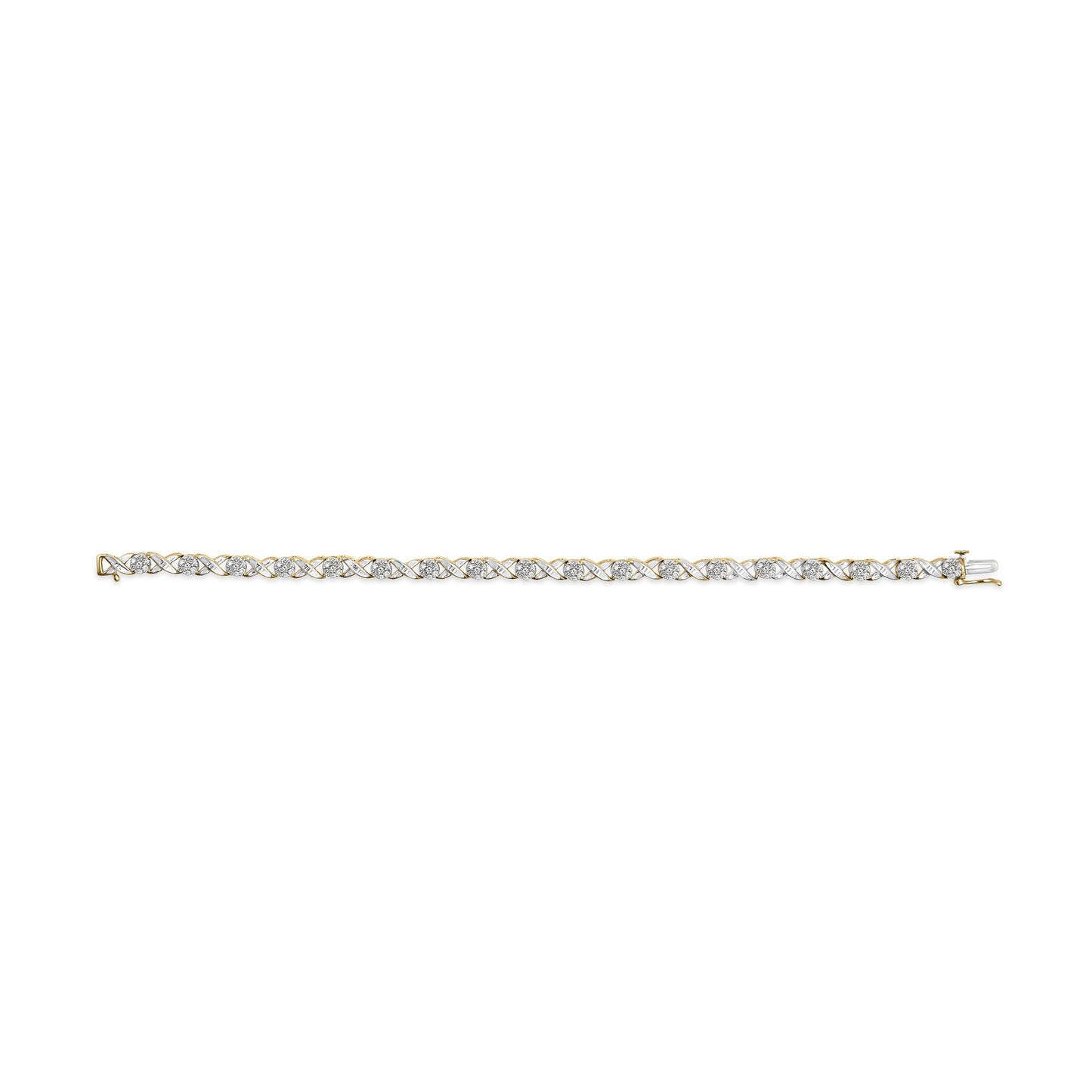 10K Yellow Gold Round Cut Diamond Cross Link Bracelet (1.00 cttw, I-J Color, I2-I3 Clarity)