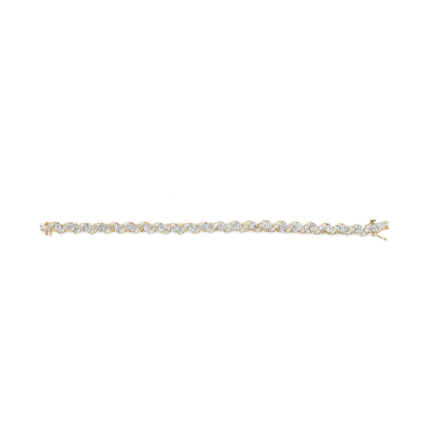 10K Yellow Gold 2.00 Cttw Round-Cut and Baguette-Cut Diamond Floral Design Swirl Link 7" Bracelet (I-J Color, I1-I2 Clarity)