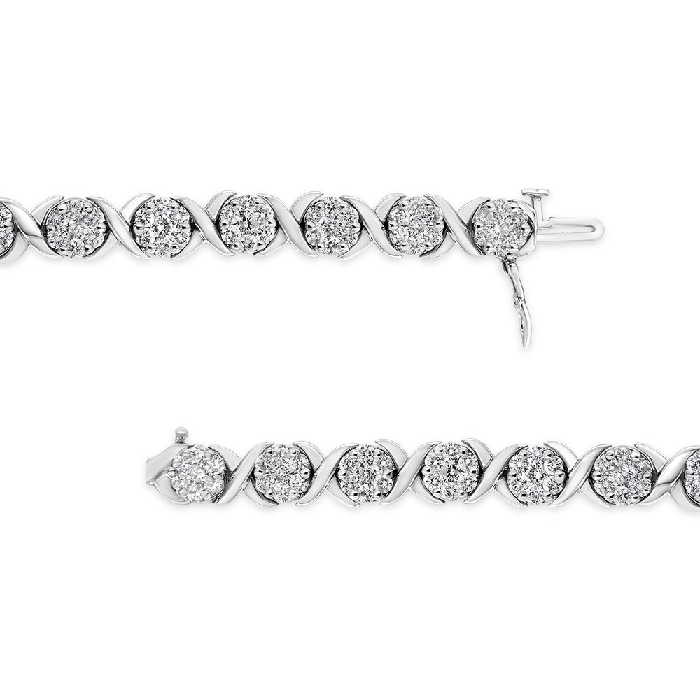 14K White Gold 6-1/3 Cttw Round Brilliant-Cut Diamond Round Cluster & X-Link 7" Tennis Bracelet (I-J Color, SI2-I1 Clarity)