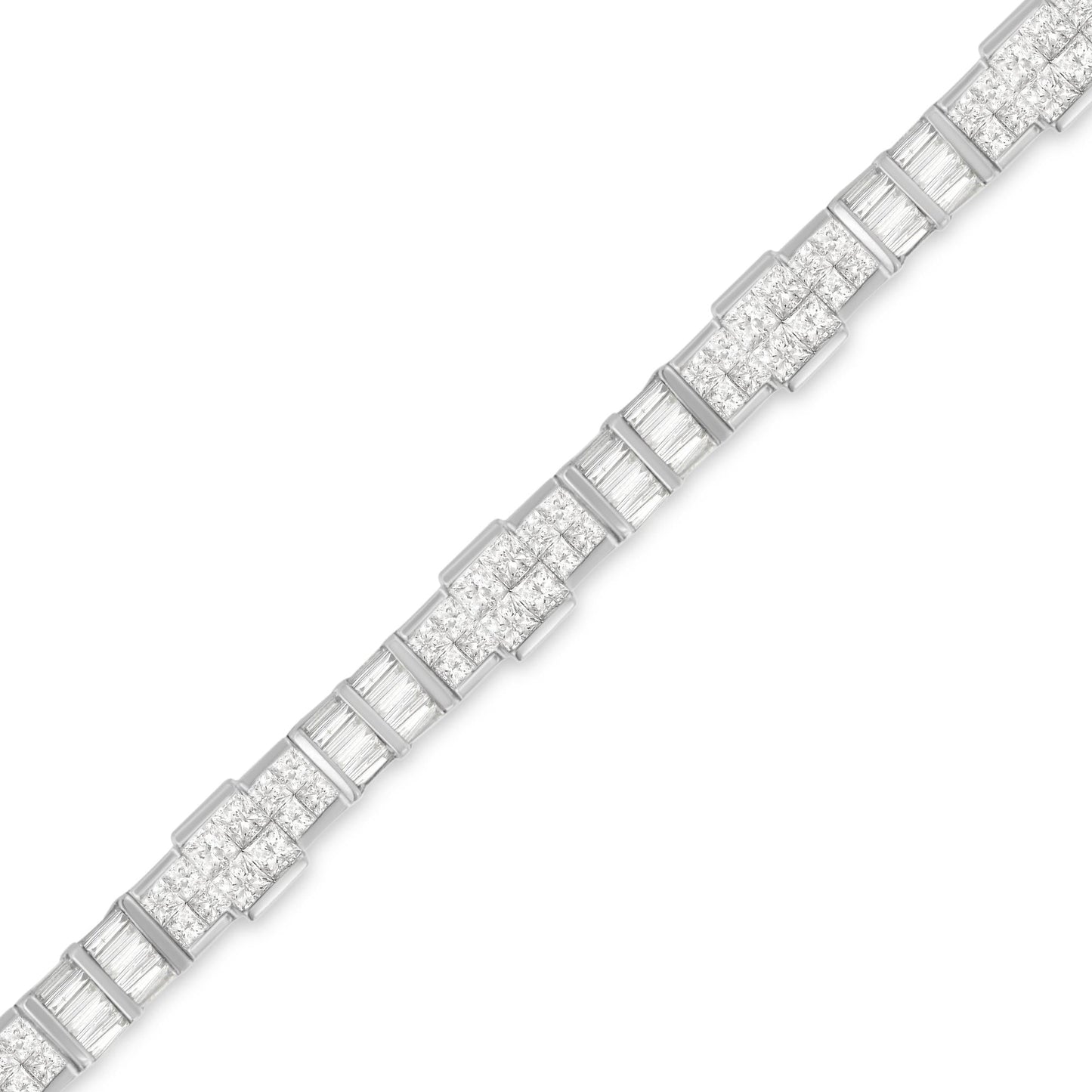 14K White Gold Princess and Baguette Cut Diamond Mixed Link Bracelet (8 3/4 cttw, G-H Color, VS2-SI1 Clarity)