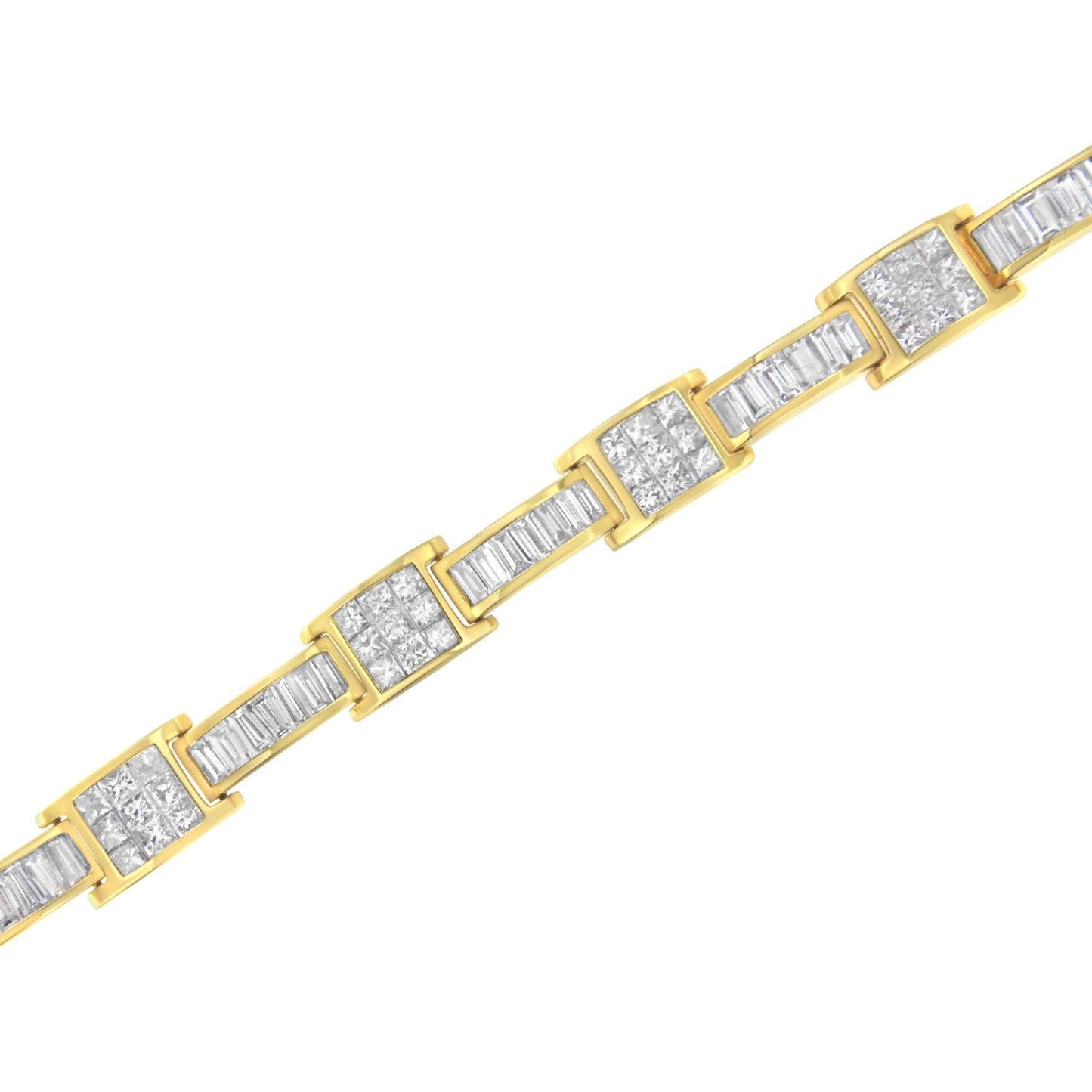 14K Yellow Gold Princess and Baguette-Cut Diamond Box-Link Bracelet(10.75 cttw,G-H Color,VS2-SI1 Clarity)