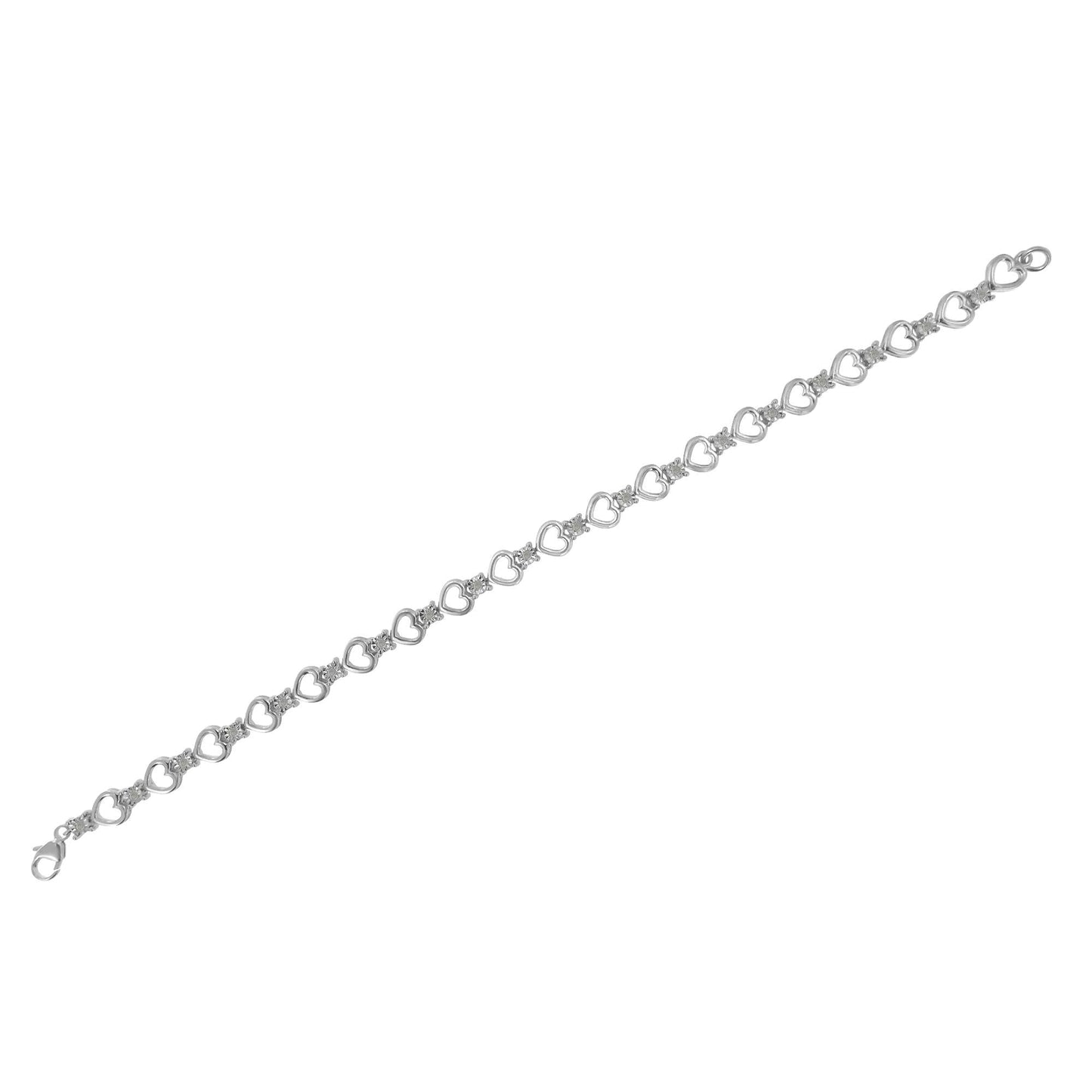 Sterling Silver Diamond Heart Link Bracelet (1/4 cttw, I-J Color, I3 Clarity)