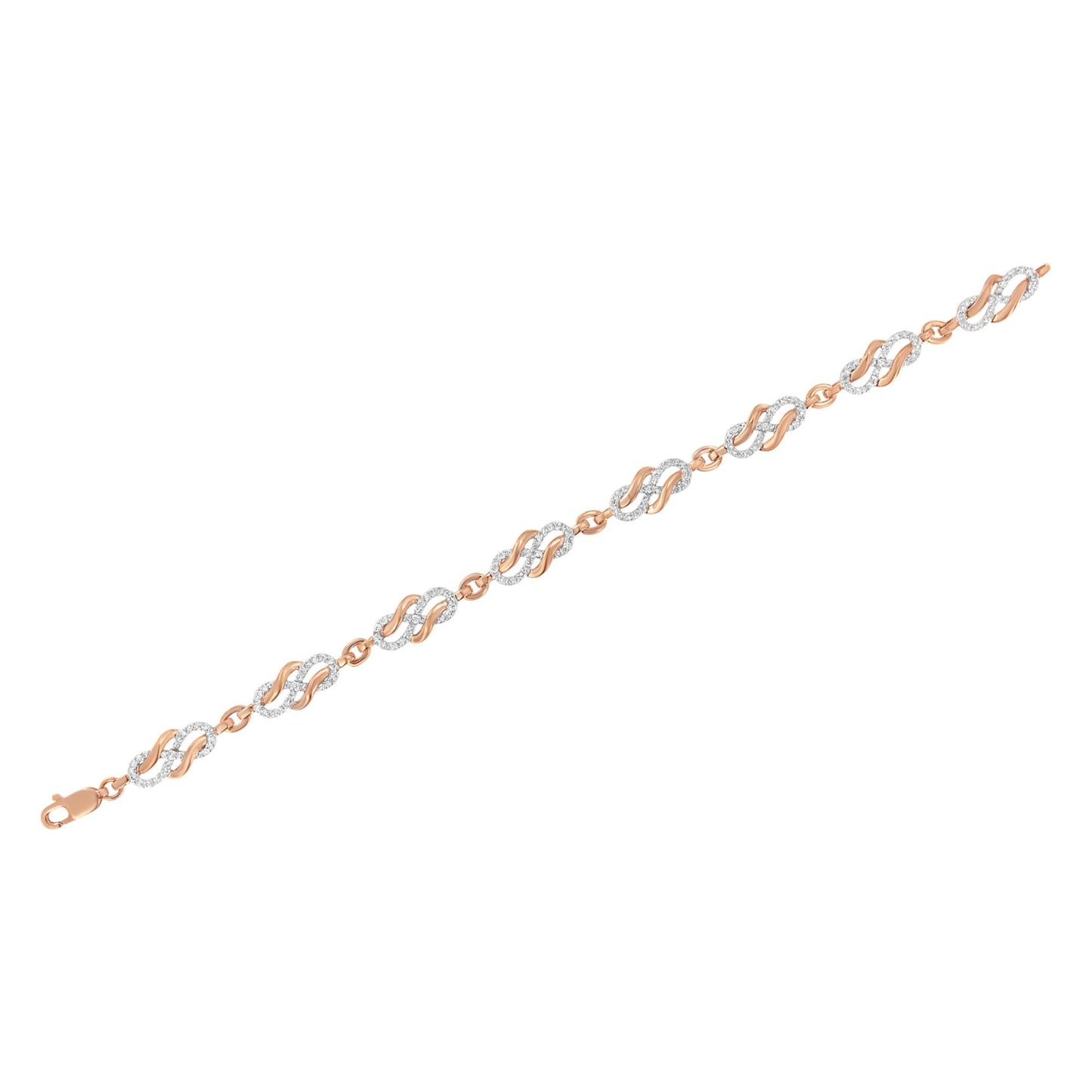 10K Rose Gold 1.0 Cttw Diamond Infinity Loop and Swirl Link Bracelet (I-J Color, I2-I3 Clarity) - 7.25" Inches