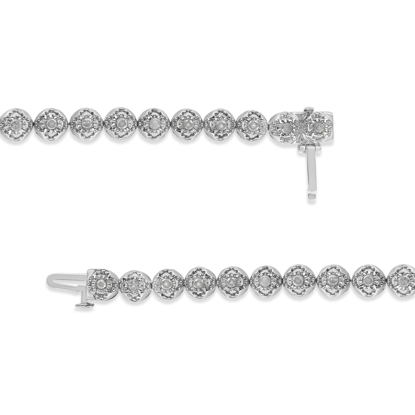 .925 Sterling Silver 1.0 Cttw Diamond Miracle-Plate Open Quatrefoil Flower Circle-Link 7" Tennis Bracelet (I-J color, I3 clarity)