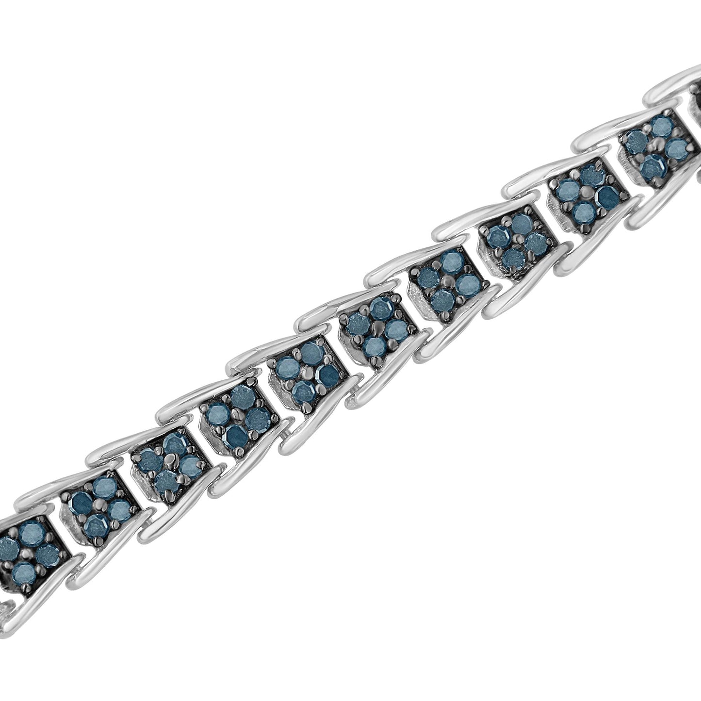 .925 Sterling Silver 2 cttw Treated Blue Diamond Fan-Shaped Nested Link 7" Tennis Bracelet (Blue Color, I3 Clarity) - Size 7"