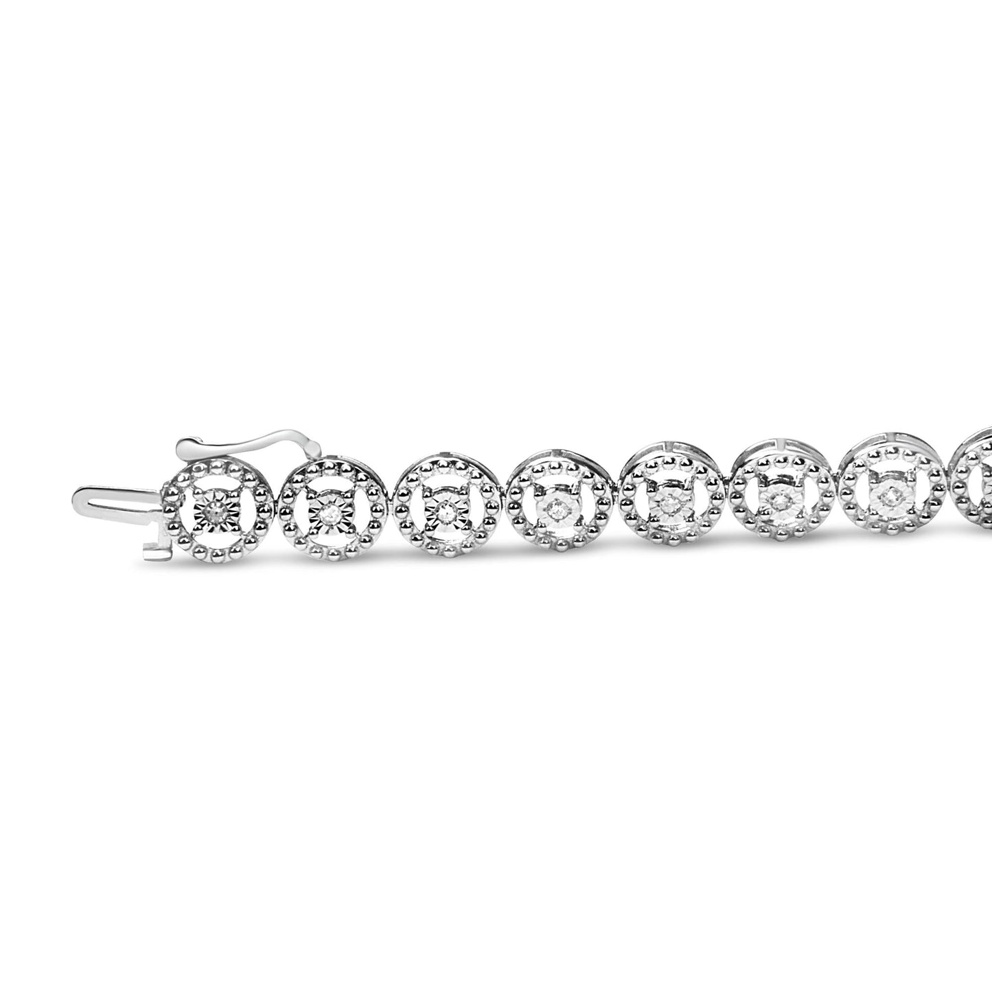 .925 Sterling Silver 1/2 Cttw Diamond Nested Circle Miracle Set Open Wheel 7" Fashion Link Bracelet (I-J Color, I3 Clarity)