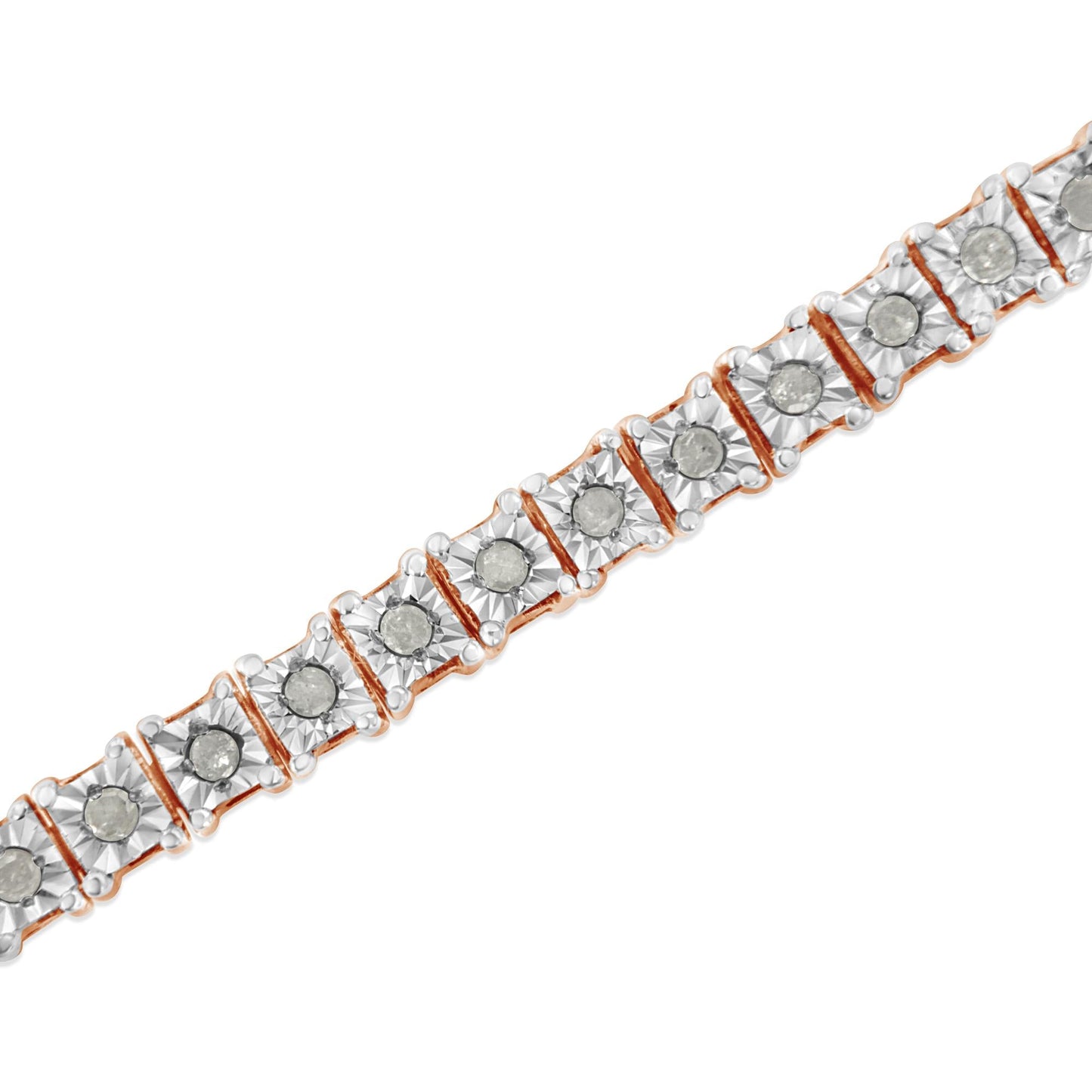 .925 Sterling Silver 1.0 Cttw Diamond Square Frame Miracle-Set Tennis Bracelet (I-J Color, I3 Clarity) - 8"