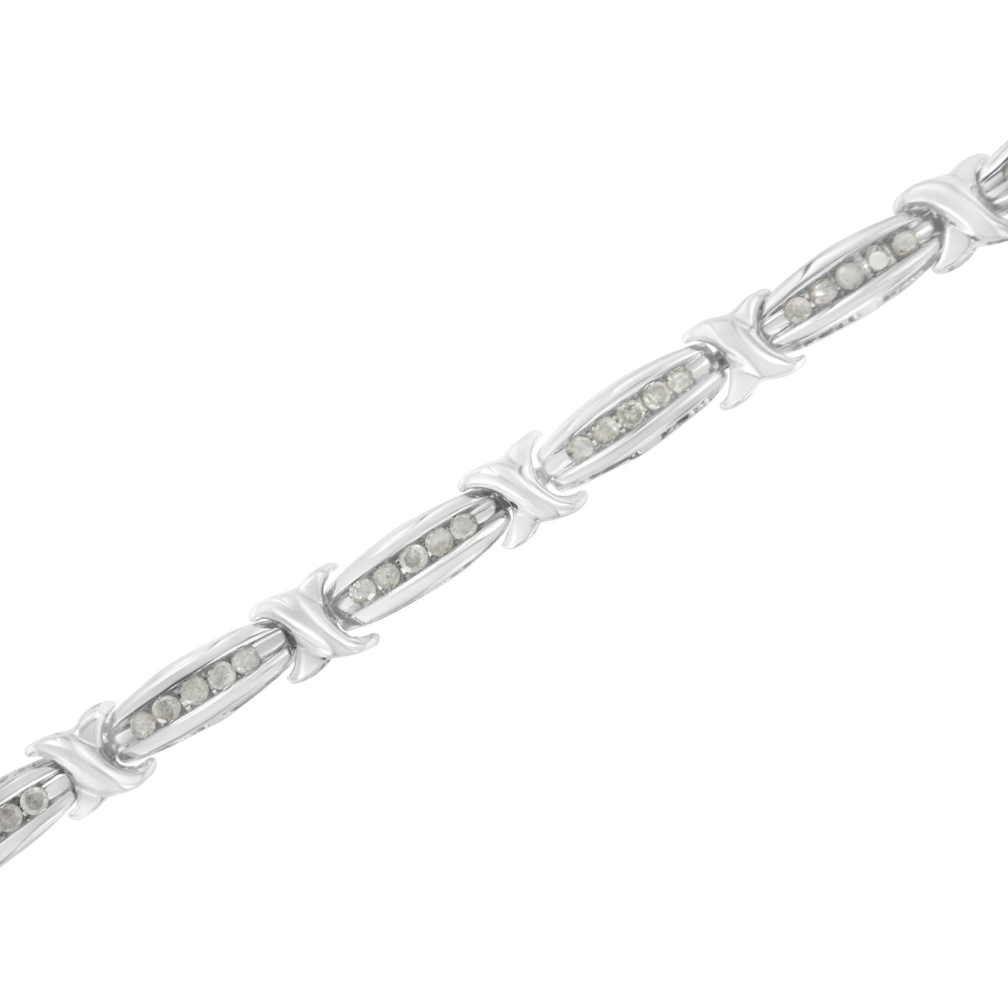 .925 Sterling Silver 1.0 Cttw Diamond Channel Set Tapered & X-Link 7" Tennis Bracelet (I-J Color, I2-I3 Clarity)