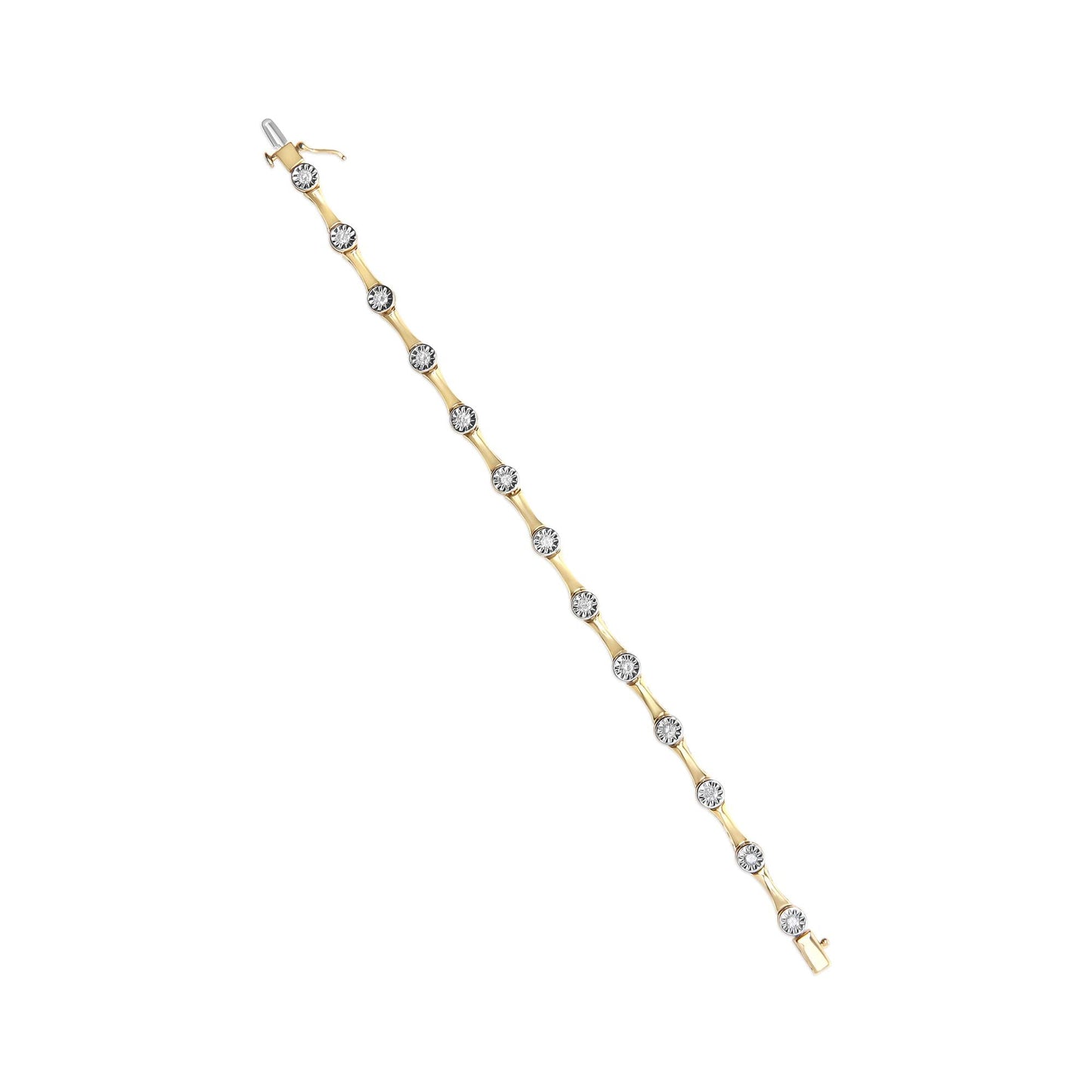 10K Yellow Gold Plated .925 Sterling Silver 1.0 Cttw Miracle Set Diamond Bezel Style Station Link Bracelet (H-I Color, I3 Clarity) - Size 7"