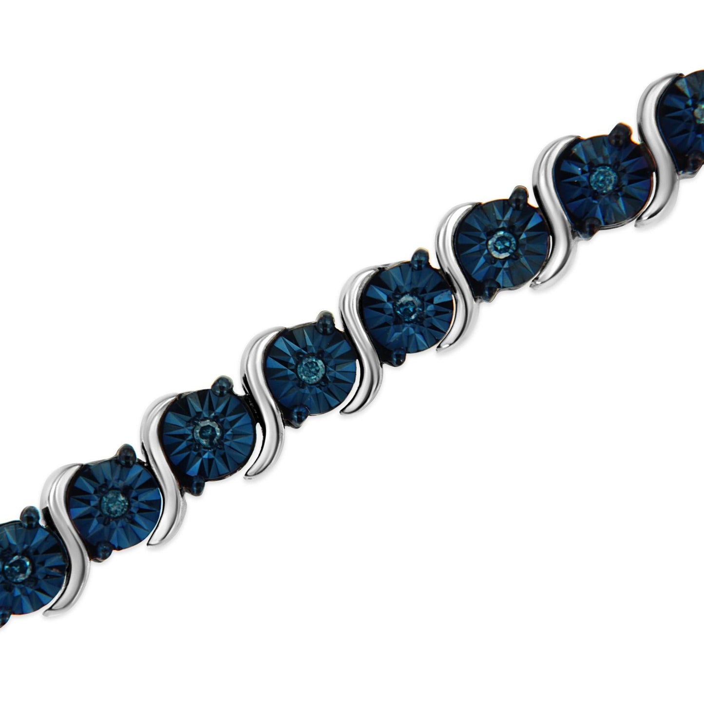 .925 Sterling Silver 1/4 Cttw Treated Blue Diamond Tennis 7" Bracelet (Blue Color, I1-I2 Clarity)