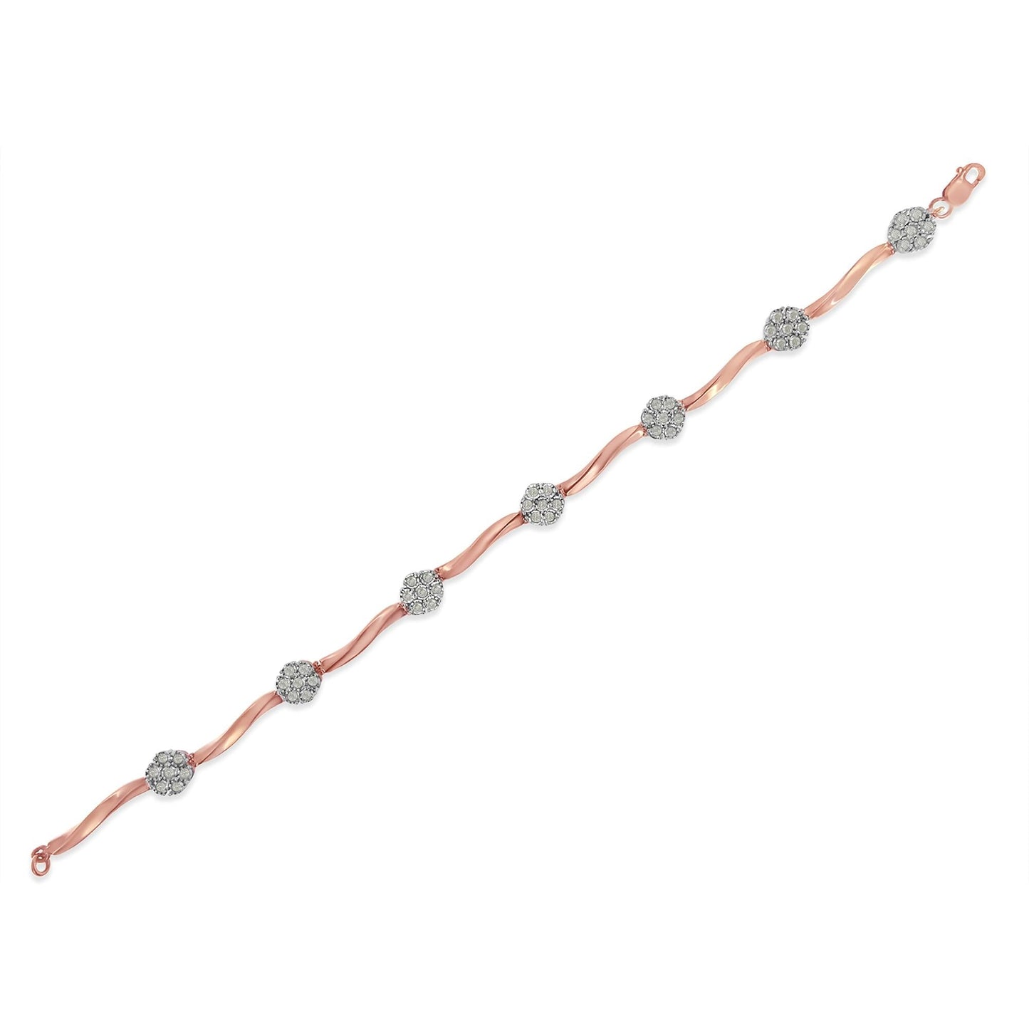 .925 10k Rose Gold Over Sterling Silver 1.0 cttw Diamond Floral Link Bracelet (I-J Color,I3 Clarity)