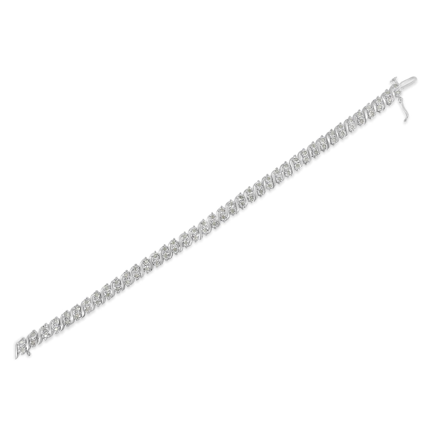 .925 Sterling Silver 1.0 Cttw Rose cut Diamond Two Stone S Link Tennis Bracelet (I-J Color, I2-I3 Clarity) - 7”