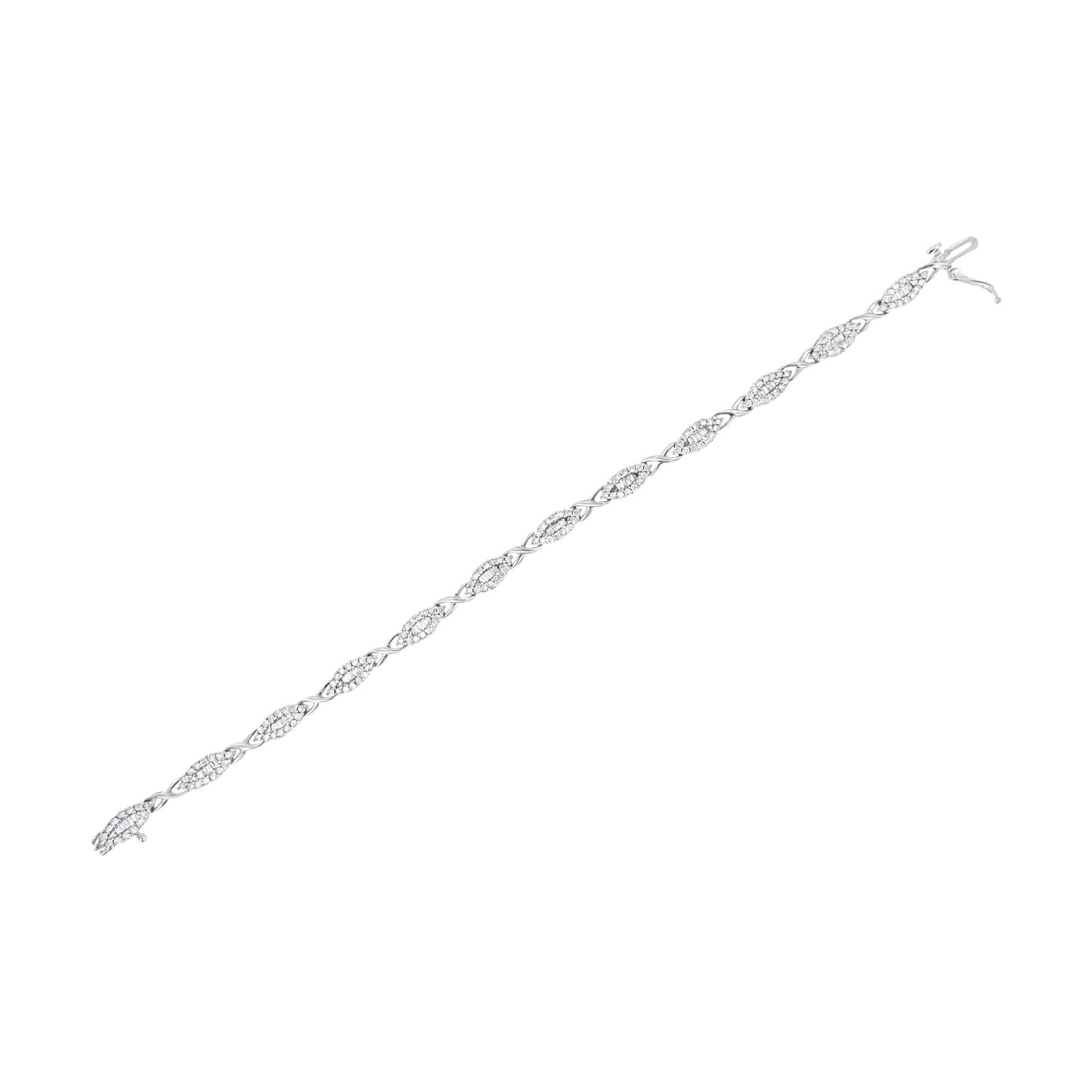 10k White Gold 2.0 Cttw Round and Baguette-Cut Diamond X-Link Tennis Bracelet (I-J Color, I2-I3 Clarity) - 7"