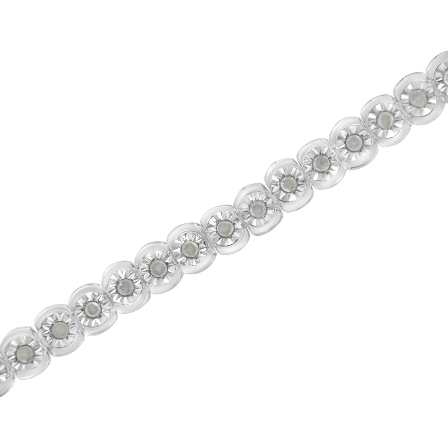 .925 Sterling Silver ½ Cttw Miracle-Set Diamond Round Half Bezel 7” Tennis Bracelet (I-J Color, I2-I3 Clarity)