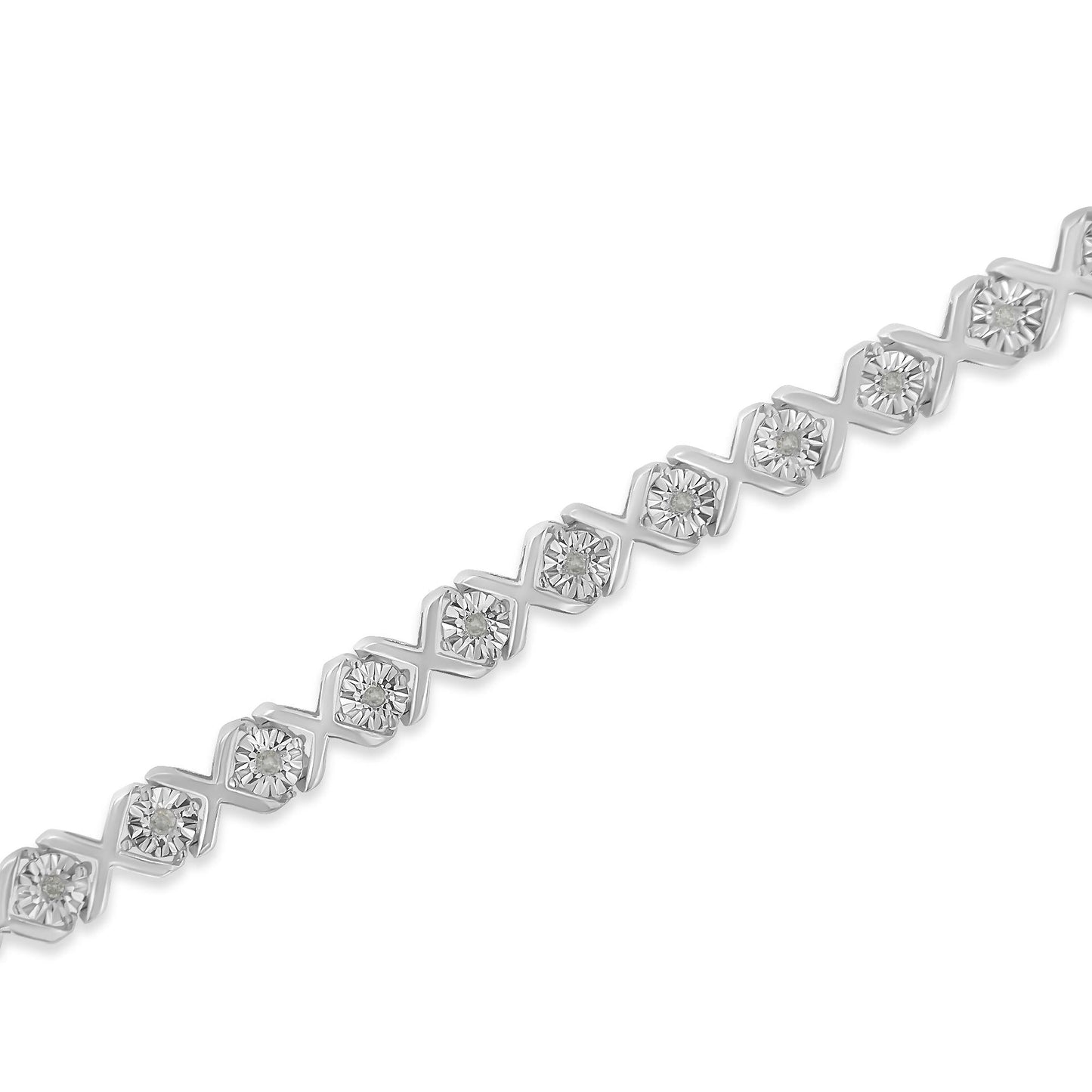 .925 Sterling Silver 1/10 cttw Miracle-Set Round-Cut Diamond "X" Link Tennis Bracelet (I-J color, I2-I3 clarity) - 7.25"