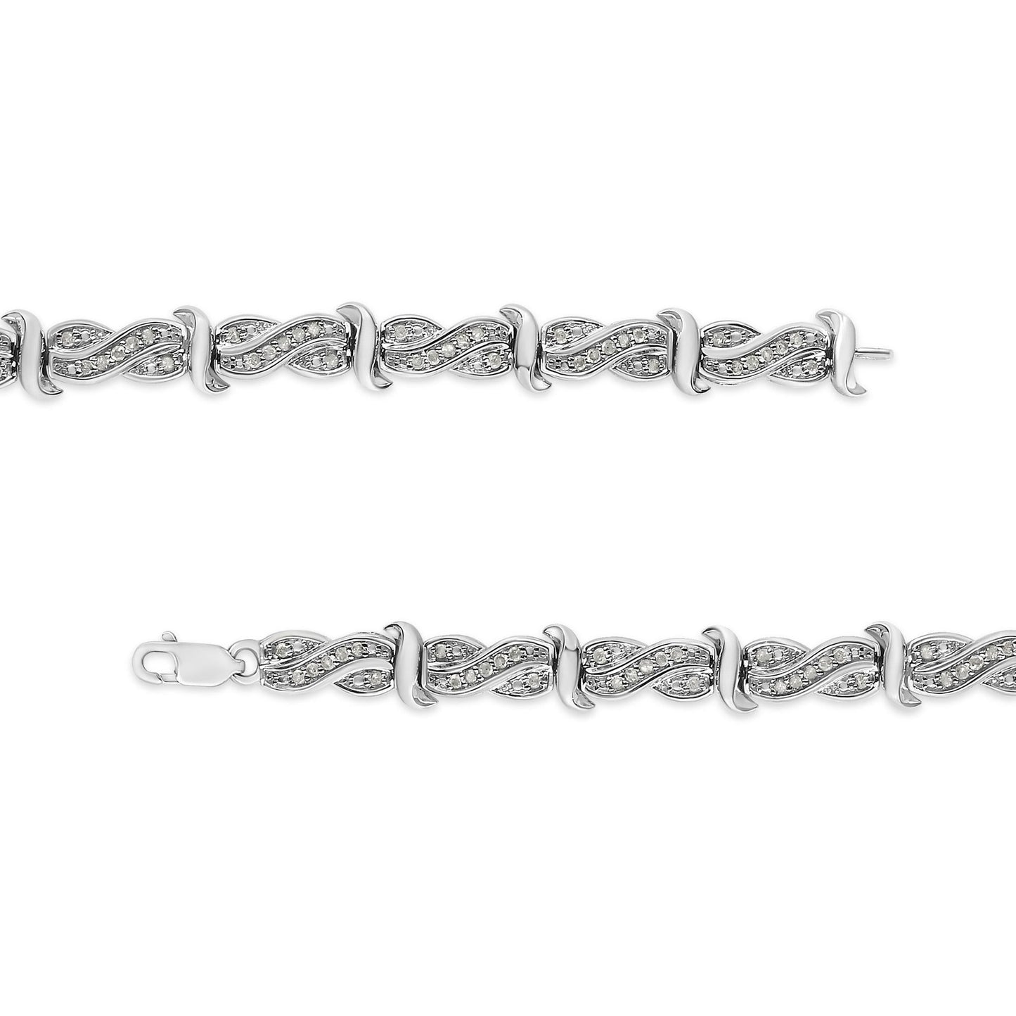 .925 Sterling Silver 1.0 Cttw Diamond Infinity & S Link Tennis Bracelet (I-J Color, I3 Clarity) - 7-1/4”