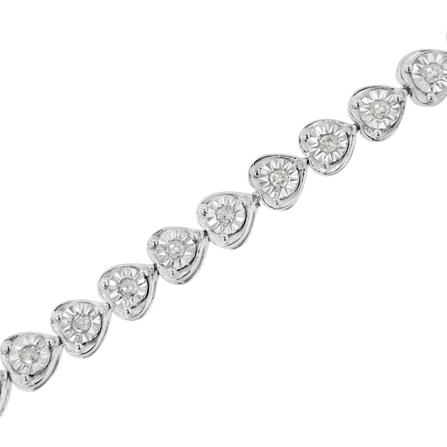 .925 Sterling Silver 1/3 Cttw Miracle-Set Diamond Heart Link Bracelet (I-J Color, I2-I3 Clarity) - 7.25"