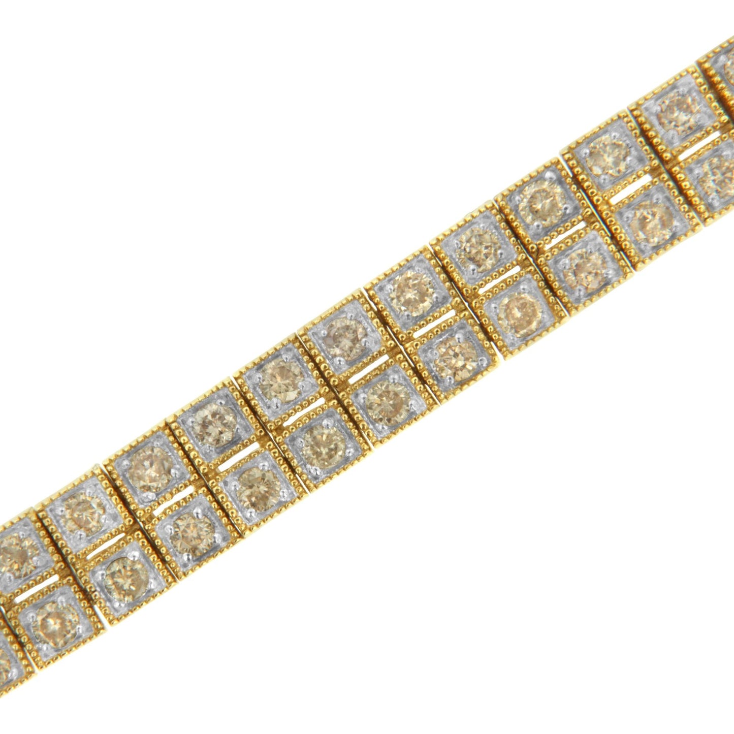 14K Yellow Gold over .925 Sterling Silver 3.0 Cttw Diamond Double Row Square Milgrain Link 7” Tennis Bracelet (K-L Color, I1-I2 Clarity)