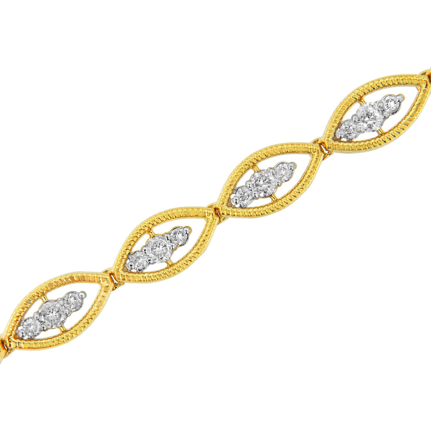 10K Yellow Gold Plated .925 Sterling Silver 1 cttw Prong Set Round-Cut Diamond Link Bracelet (J-K Color, I1-I2 Clarity) - 7.25"