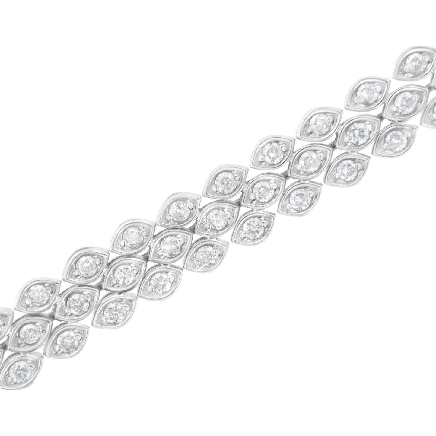 .925 Sterling Silver 3.0 Cttw Diamond Pave-Set Marquise Shaped Banded Link Bracelet (I-J Color, I2-I3 Clarity) - 7-1/4"