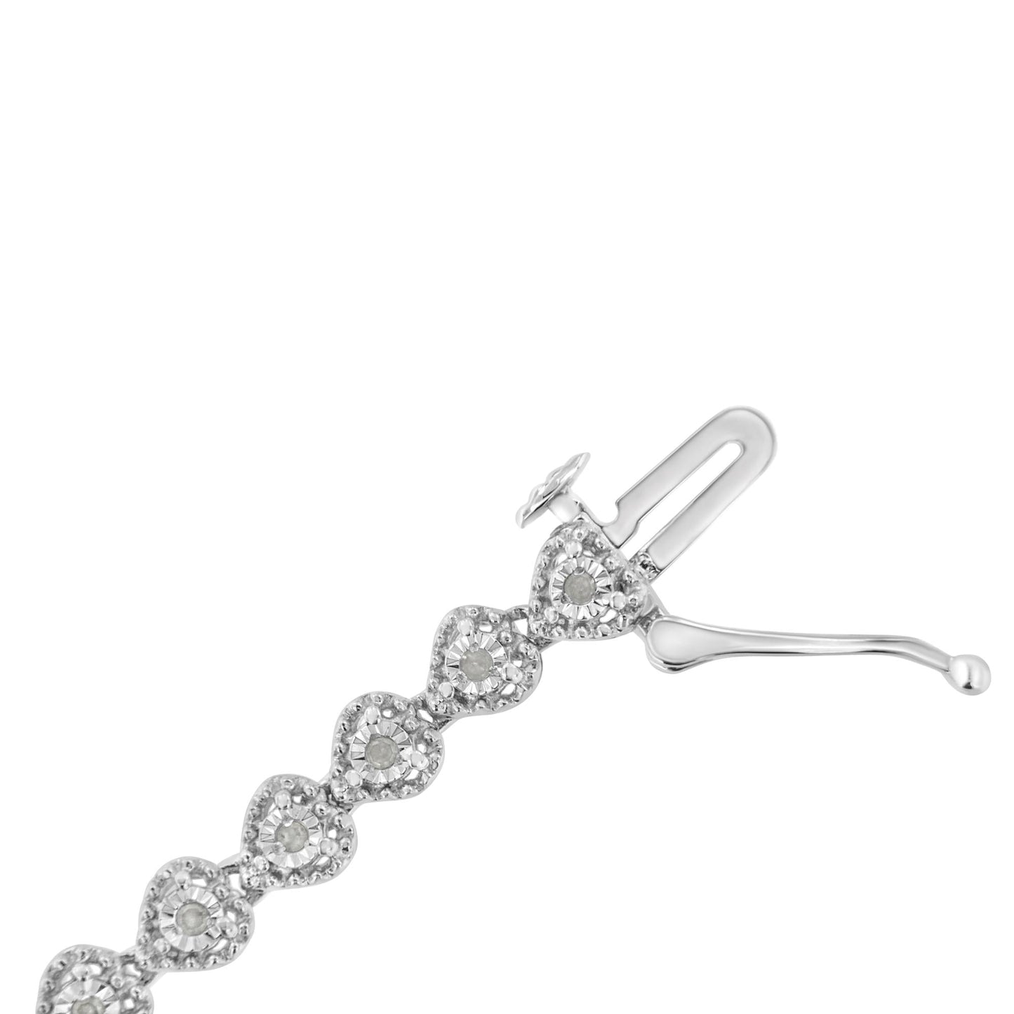 .925 Sterling Silver 1/4 cttw Round-Cut Diamond Heart Link Bracelet (I-J Clarity, I3 Color) - Size 7.25"