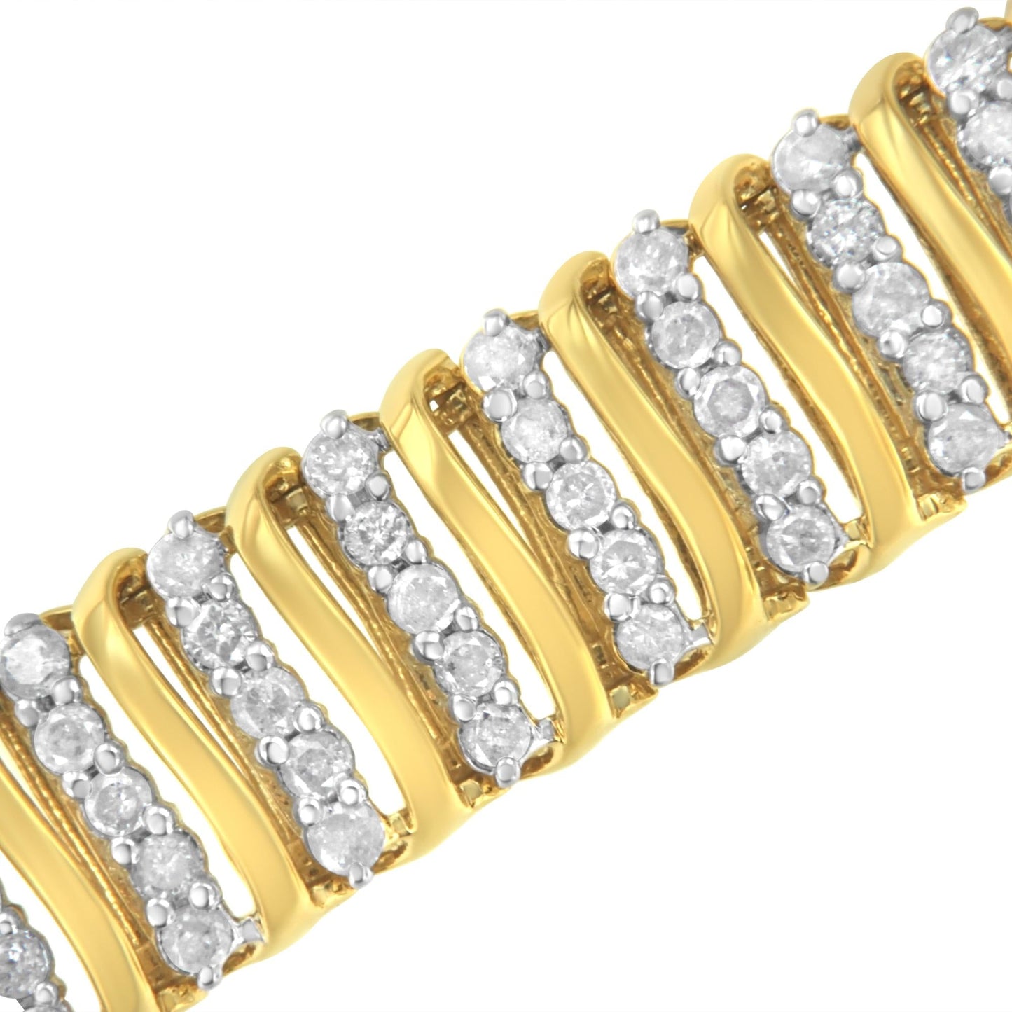 10K Yellow Gold over .925 Sterling Silver 5.0 Cttw Diamond S Shaped Wave Link Two Tone 7” Tennis Bracelet (I-J Color, I2-I3 Clarity)