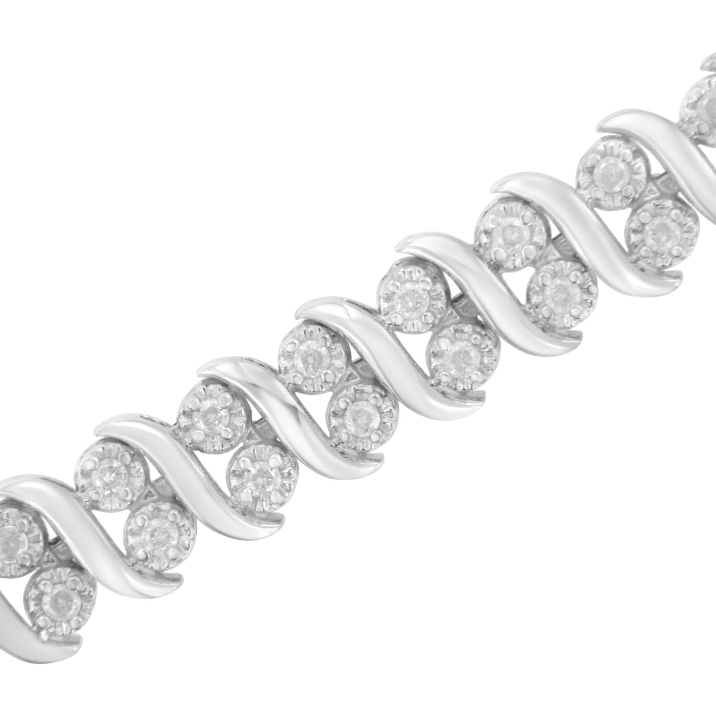 .925 Sterling Silver 1 cttw Double Row Miracle-Set Diamond Tennis Bracelet (I-J Clarity, I3 Color) - Size 7.25"