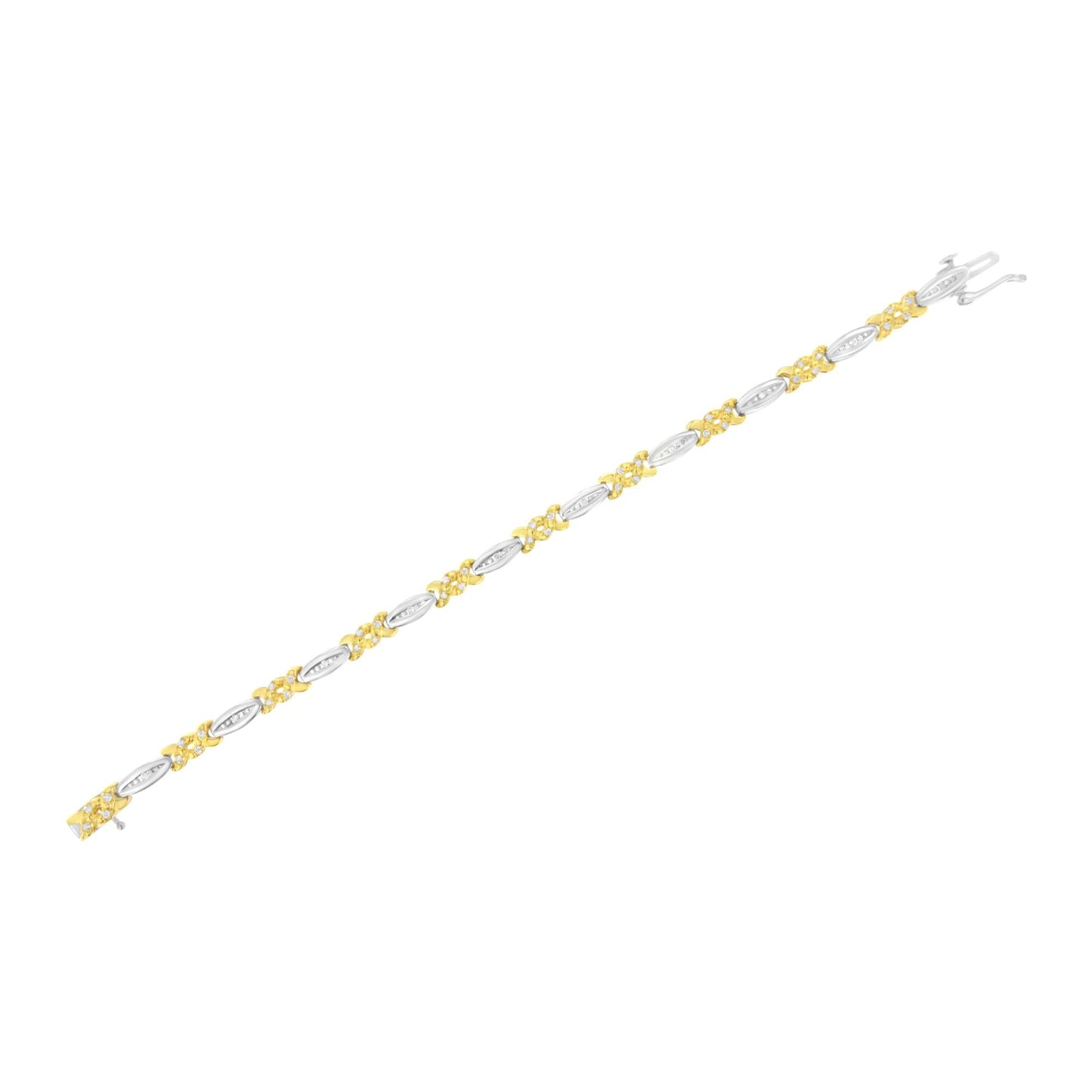 10K Yellow Gold Plated .925 Sterling Silver 1/2 cttw Channel Set Round-cut Diamond X Link Bracelet (I-J Color, I2-I3 Clarity) - Size 7.25"