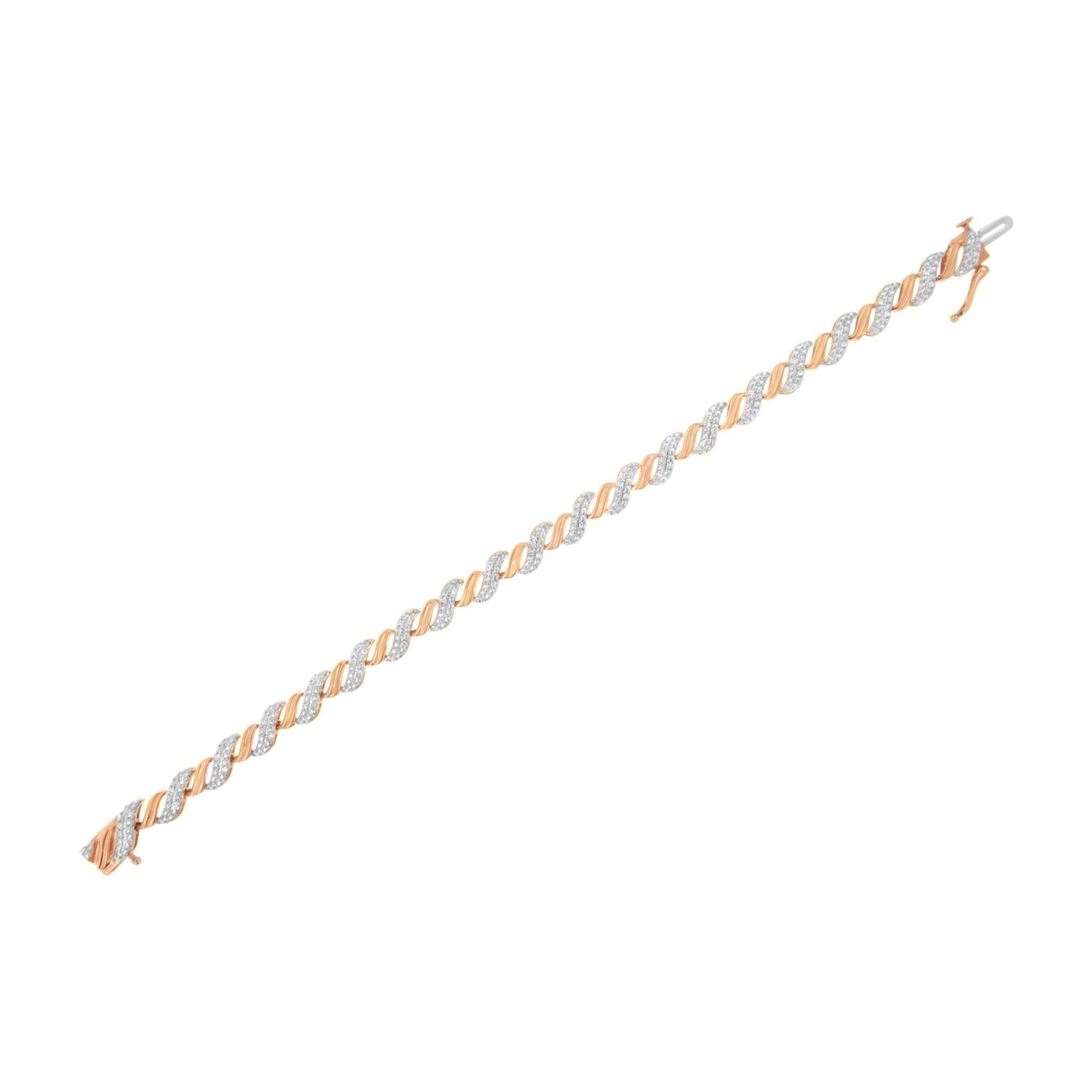 10K Rose Gold Plated .925 Sterling Silver 1/4 cttw Prong Set Round-Cut Diamond "S" Link Bracelet (I-J, I2-I3) - Size 7.25"