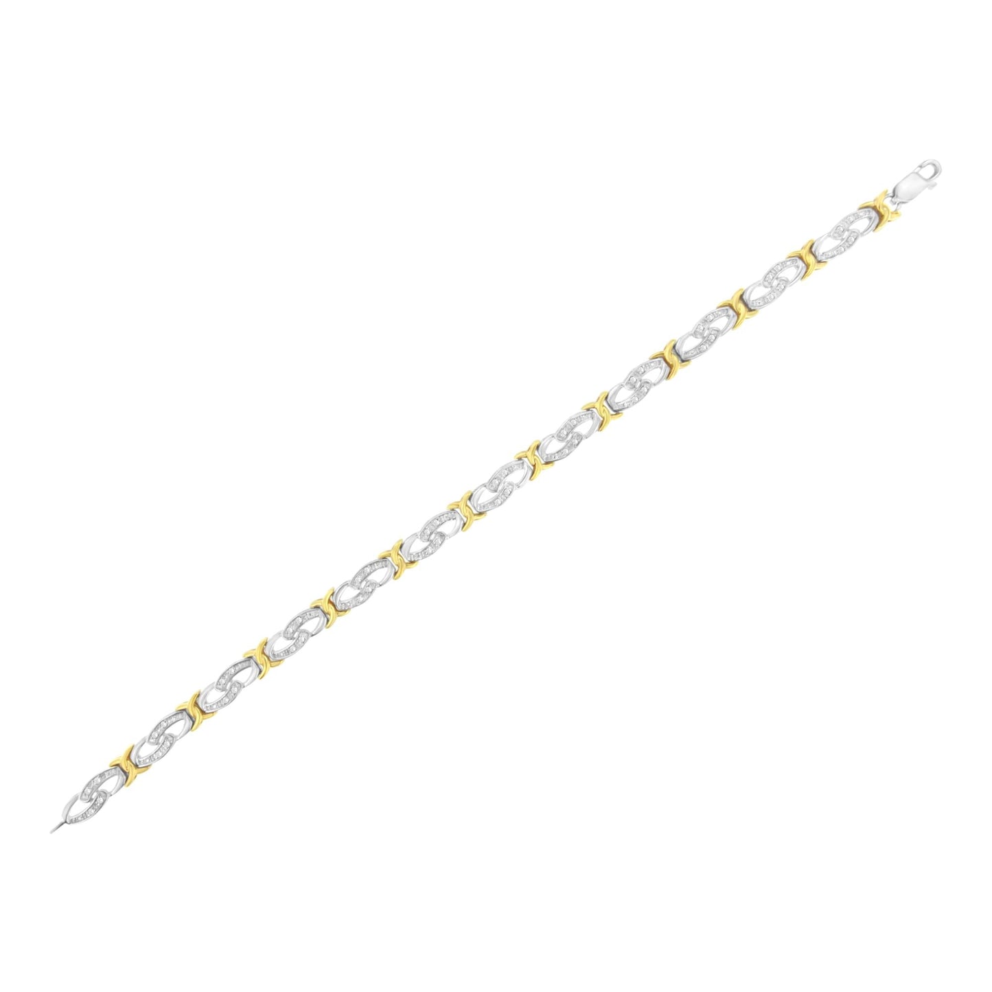 10k Yellow Gold Plated Sterling Silver 1/4 cttw Diamond Infinity and X Link Bracelet (I-J Clarity, I2-I3 Color) - Size 7.25"