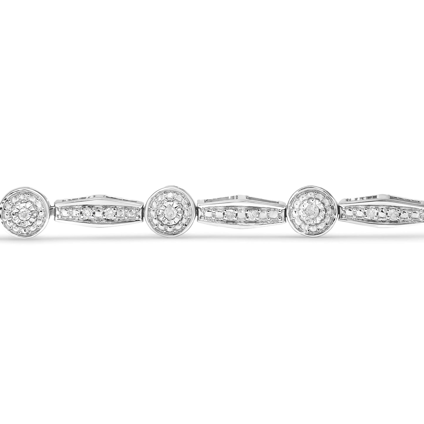 .925 Sterling Silver 1/4 Cttw Diamond Circle and Rectangle Shaped Halo Link Bracelet (I-J Color, I2-I3 Clarity) - 7.25"