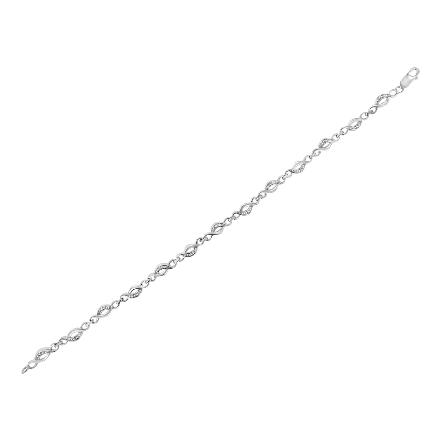 .925 Sterling Silver Prong Set Diamond Accent Curved Spiral Link Bracelet (I-J Color, I3 Clarity) - 7.25"