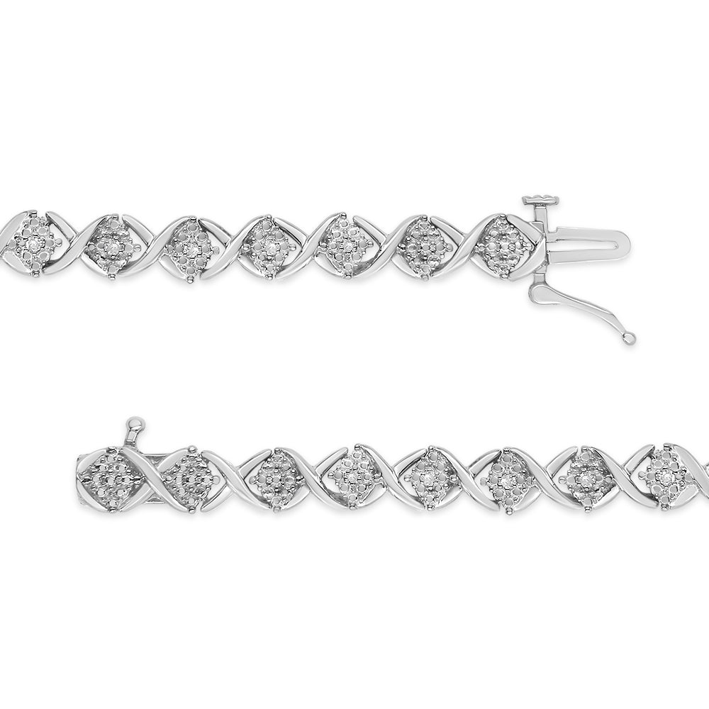 .925 Sterling Silver 1/4 Cttw Round-Cut Diamond "X" Link Bracelet (I-J Color, I3 Clarity) - Size 7.25 "