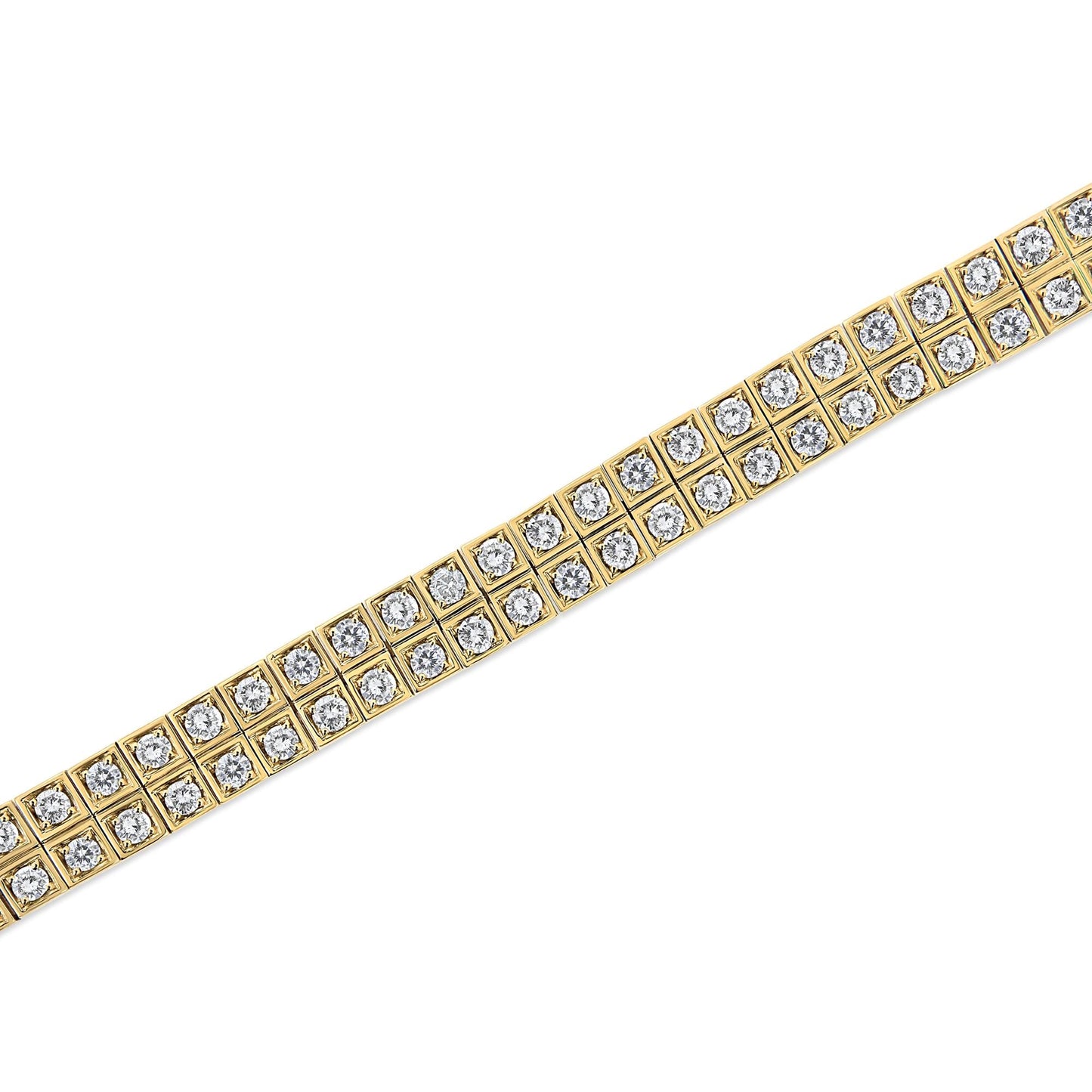 14K Yellow Gold 8.00 Cttw Prong Set Round-Cut Diamond Art Deco Style Two Row Square Frame Link Tennis Bracelet (J-K Color, I1-I2 Clarity) - Size 7.25"