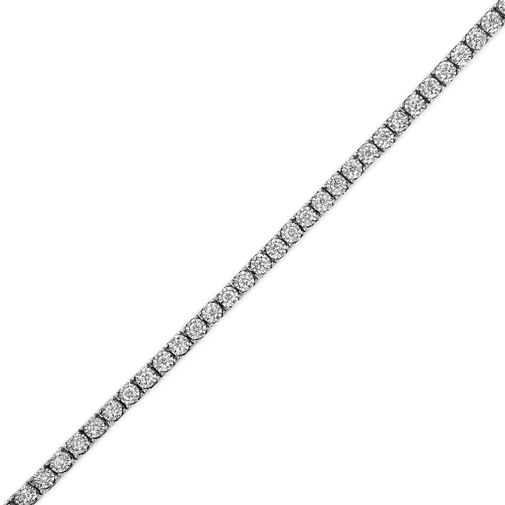 .925 Sterling Silver 1.0 Cttw Miracle Set Round-Cut Lab Grown Diamond Illusion Tennis Bracelet (F-G Color, VS2-SI1 Clarity) Size 7"