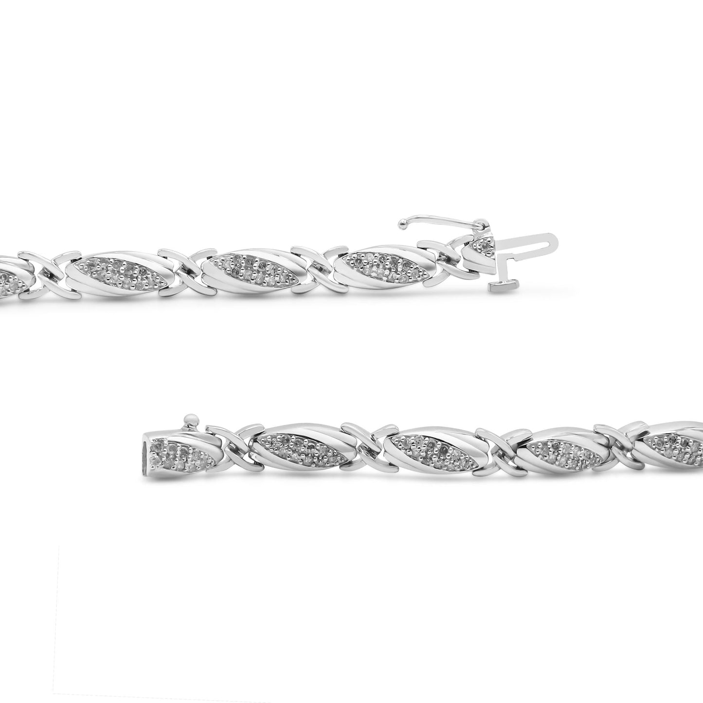 .925 Sterling Silver 1.00 Cttw Round Diamond X-Link Bracelet (I-J Color, I2-I3 Clarity) - Size 7.25"