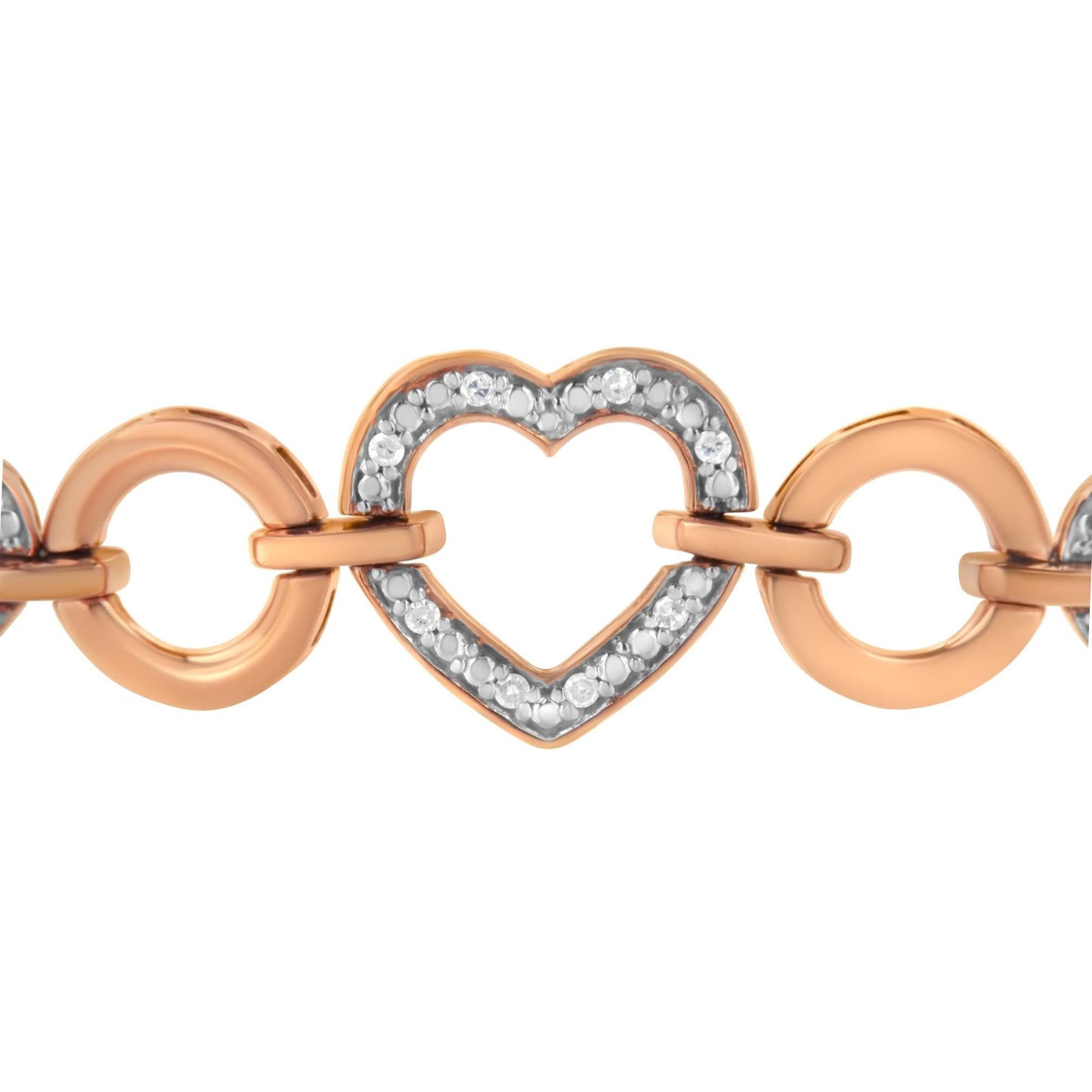 10K Rose Gold over .925 Sterling Silver 1/10 Cttw Round-Cut Diamond Heart Link Adjustable Bolo Bracelet (H-I Color, I2-I3 Clarity) - 6"-9" Adjustable