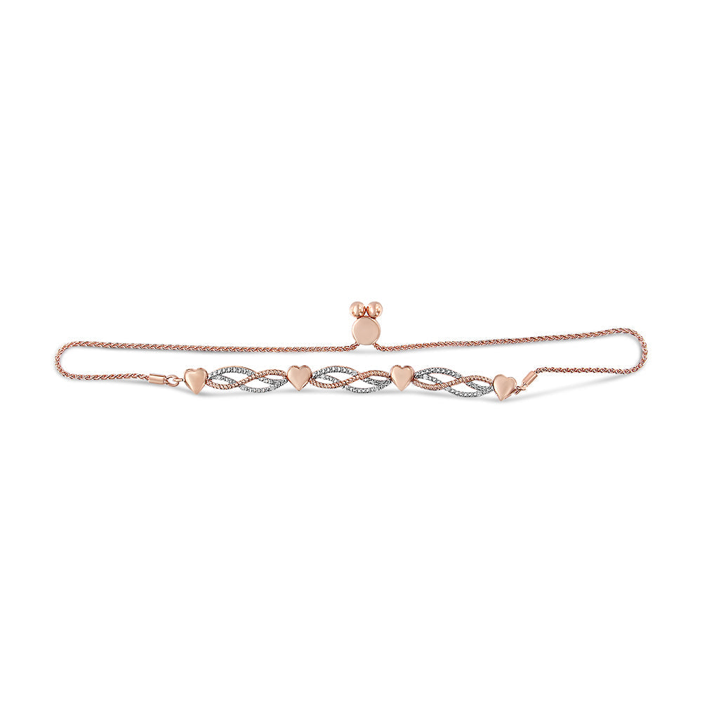 14K Rose Gold Plated .925 Sterling Silver Cttw Diamond Accent Layered Infinity Link and Heart Adjustable 4”-10” Adjustable Bolo Bracelet (I-J Color, I3 Clarity)