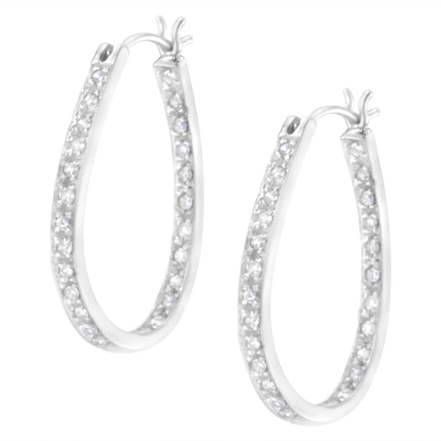 10K White Gold 1/2 Cttw Prong-Set Round-Cut Diamond Inside Out Hoop Earrings (I-J Color, I2-I3 Clarity)