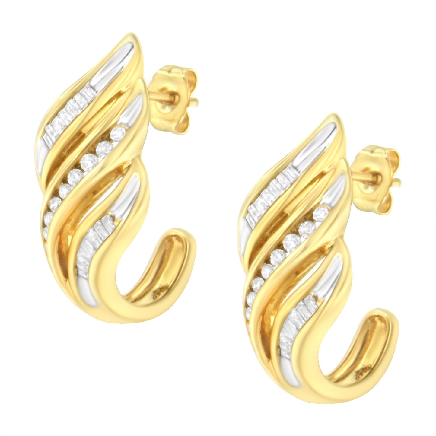 10K Yellow Gold 1/2ct TW Diamond Spiral Drop and Dangle Earrings (J-K Clarity, I1-I2 Color)