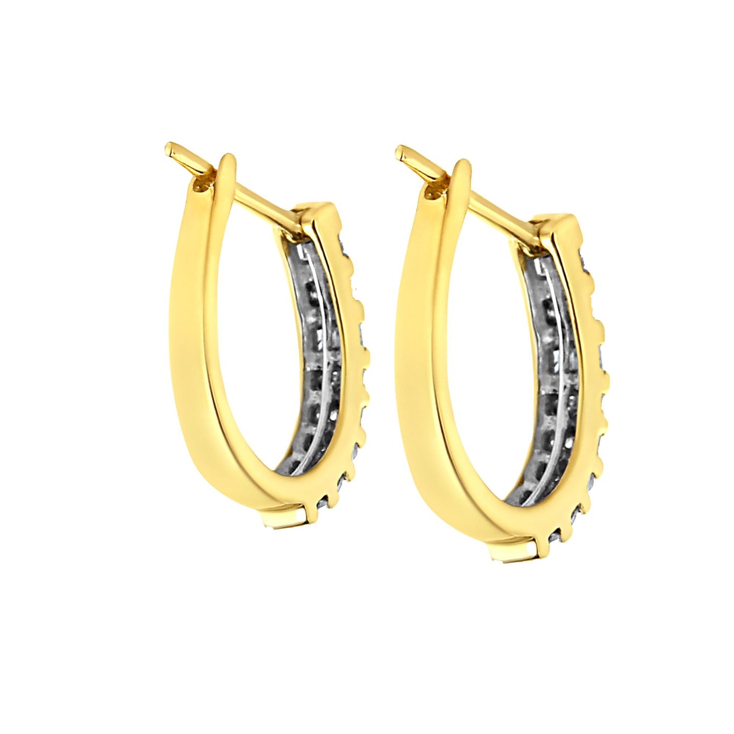 10K Gold Round and Baguette-Cut Diamond Hoop Earrings (I-J Color, I2-I3 Clarity)