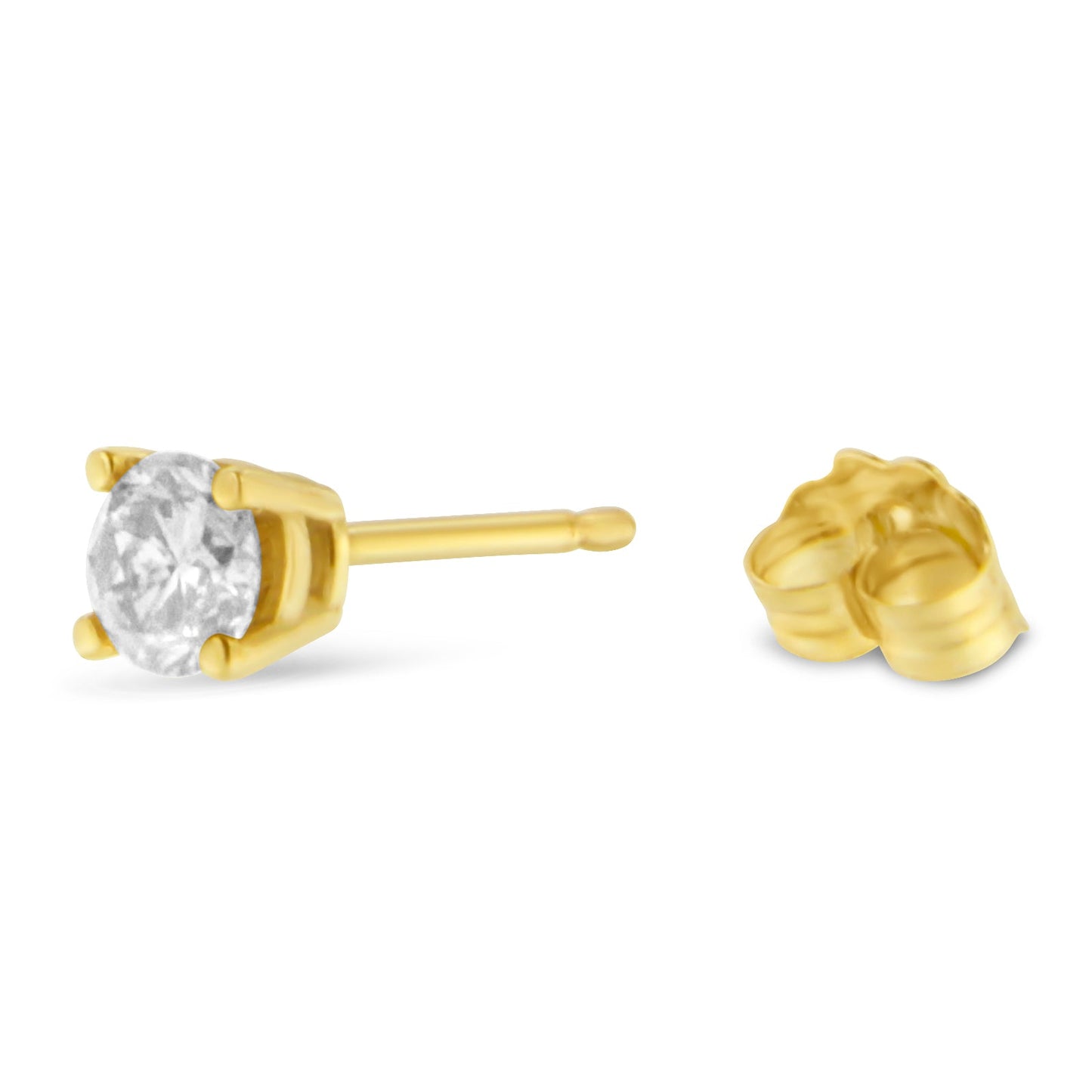 14K Yellow Gold Plated .925 Sterling Silver 1/2 Cttw Round Brilliant-Cut Diamond Classic 4-Prong Stud Earrings (I-J Color, I2-I3 Clarity)