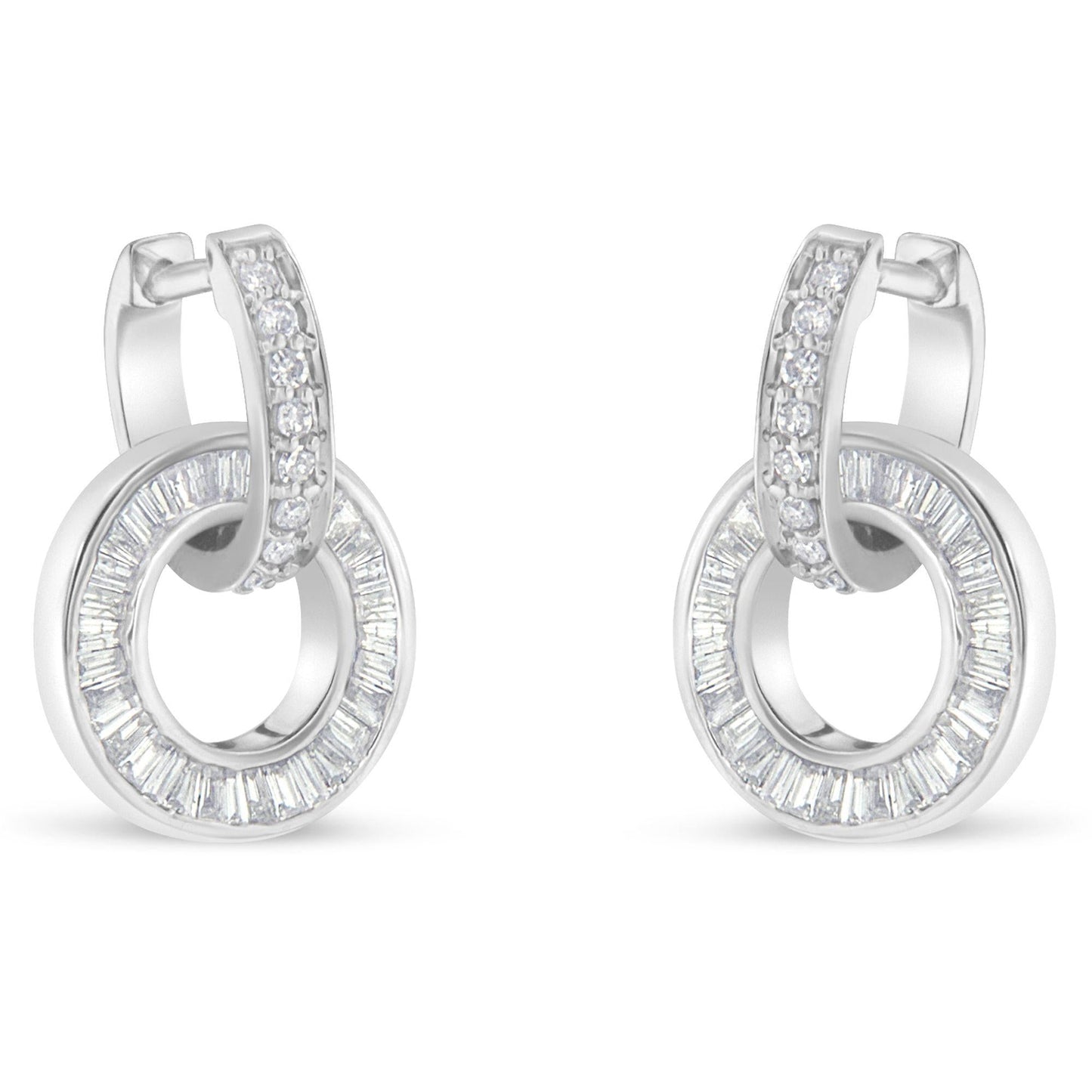 14k White Gold Round and Baguette Cut Diamond Earrings (1 cttw, G-H Color, SI1-SI2 Clarity)