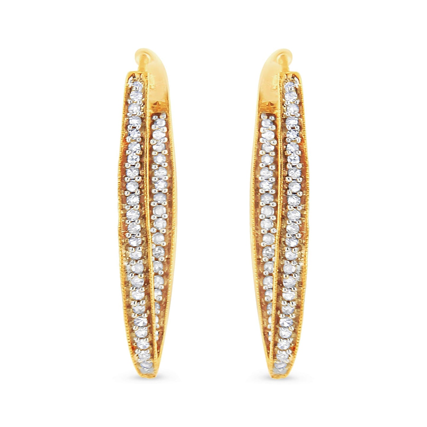 10K Yellow Gold 1/2 Cttw Round-Cut Diamond Modern Hoop Earrings (I-J Color, I2-I3 Clarity)